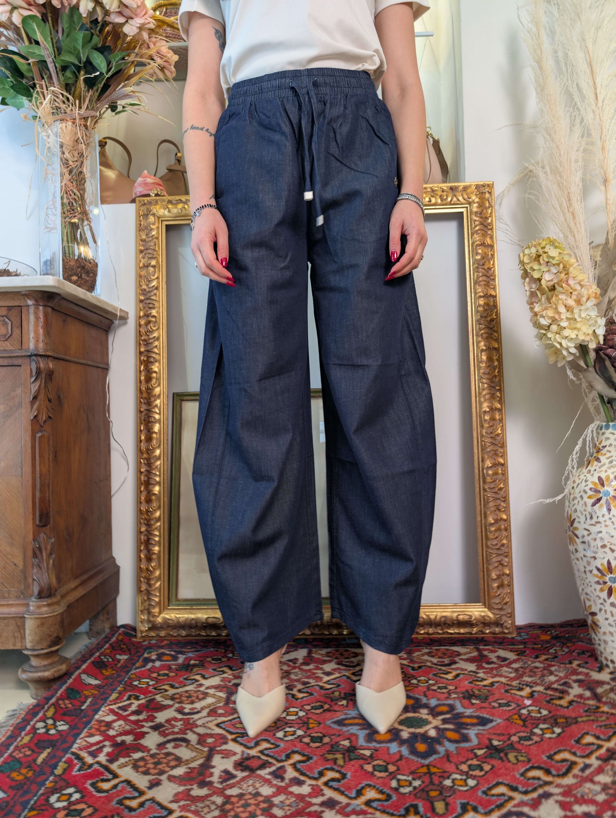 Panta jogging palazzo in denim leggero - GL for Her