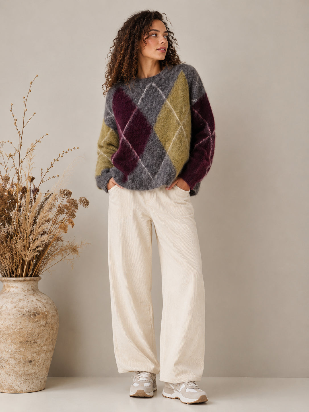 Maglia Oversize Argyle in Mohair Garzato - .SOLO TRE