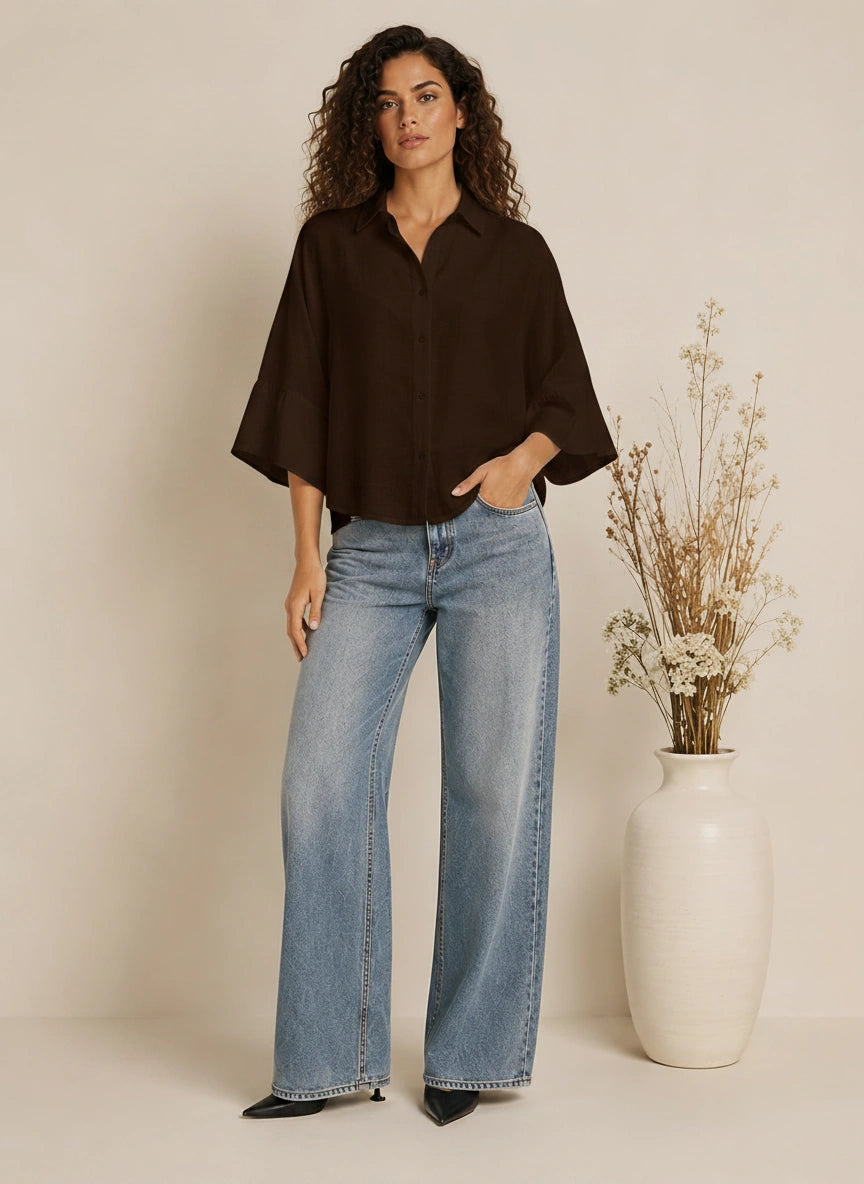 Camicia over semitrasparente con maniche a volant - SHE_FLORENCE_LAB