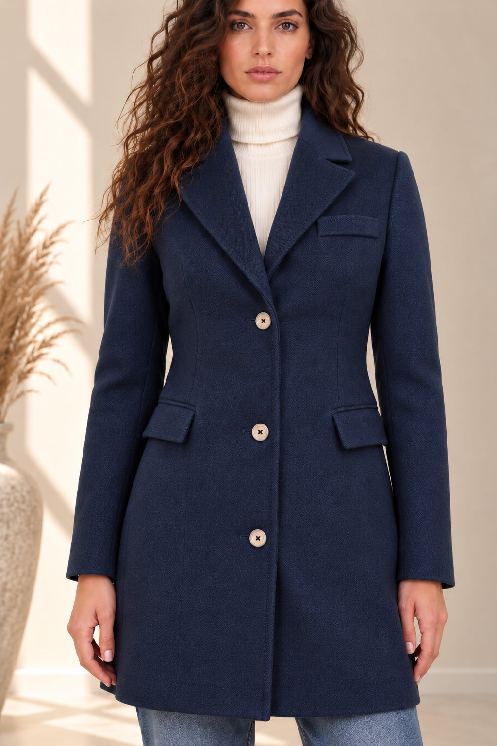 Cappottino slim fit in panno diagonale con impunture sartoriali - MARKUP DONNA