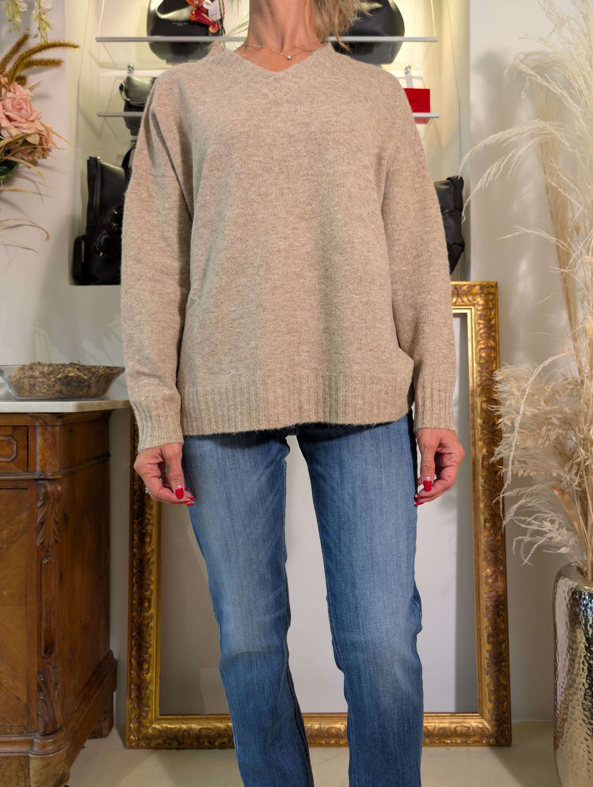 Maglia scollo a V in bouclé - SHE_FLORENCE_LAB
