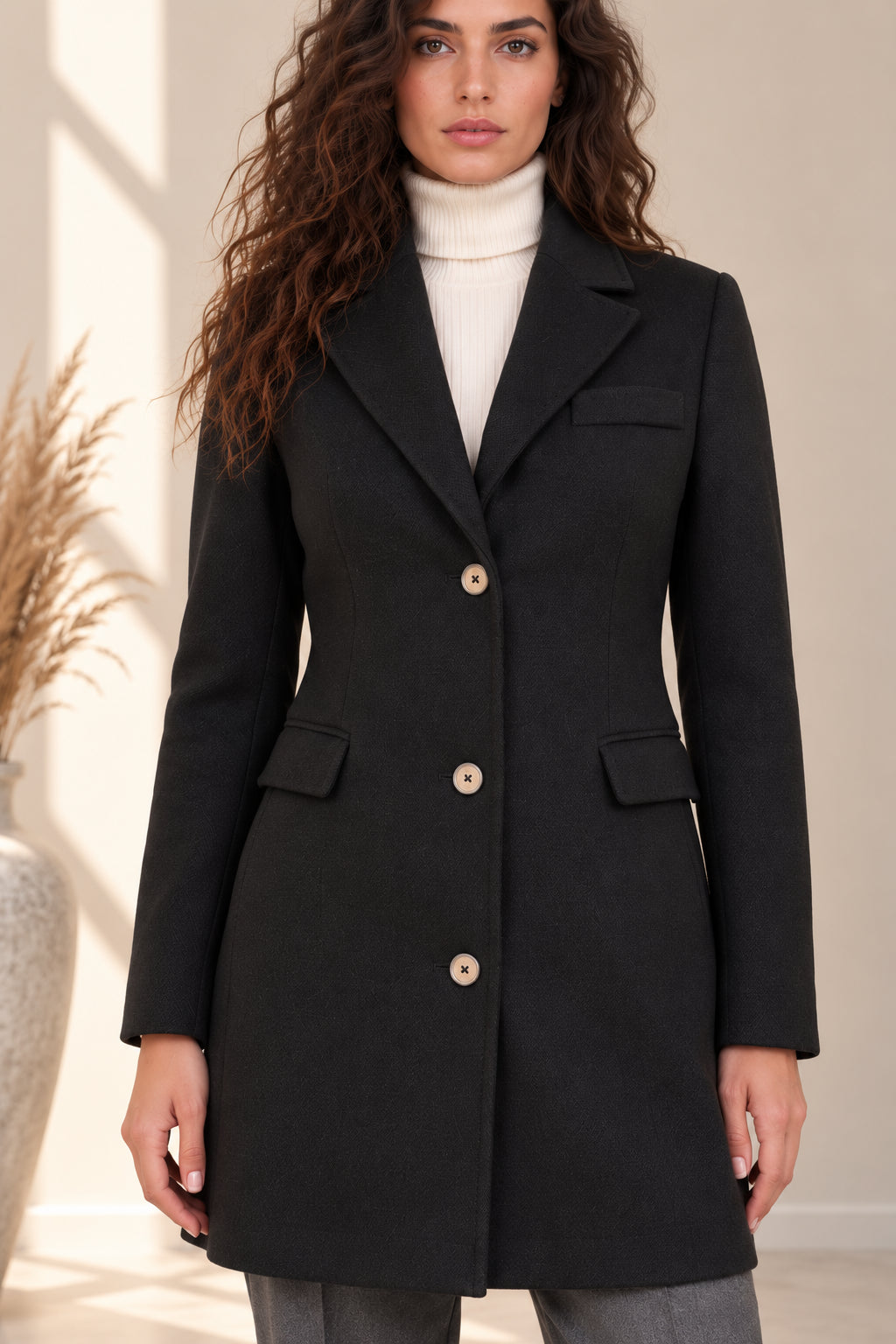 Cappottino slim fit in panno diagonale con impunture sartoriali - MARKUP DONNA