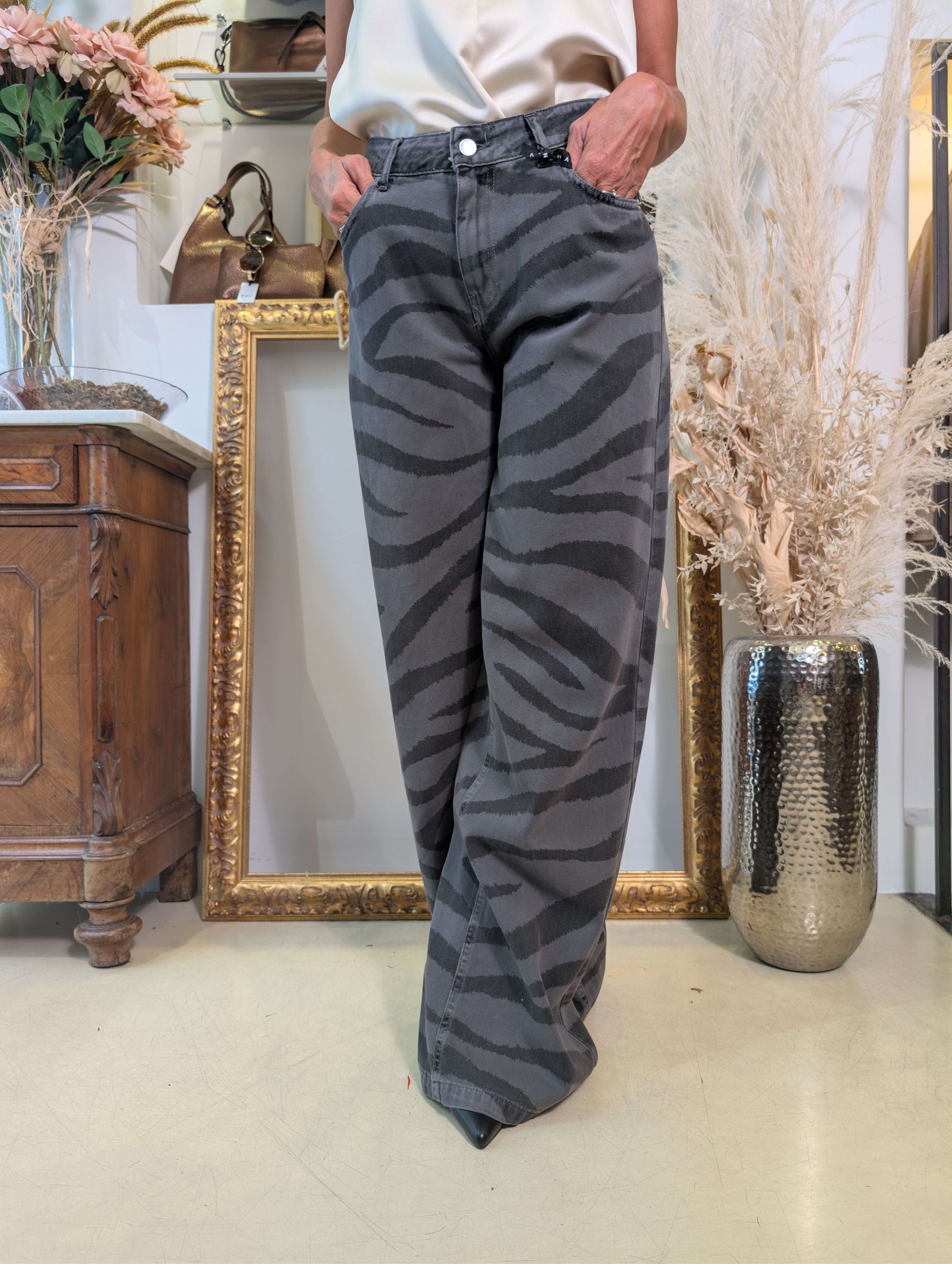 Pantalone Palazzo in Denim Stampa Zebra – Modello Ketty - HAVE ONE