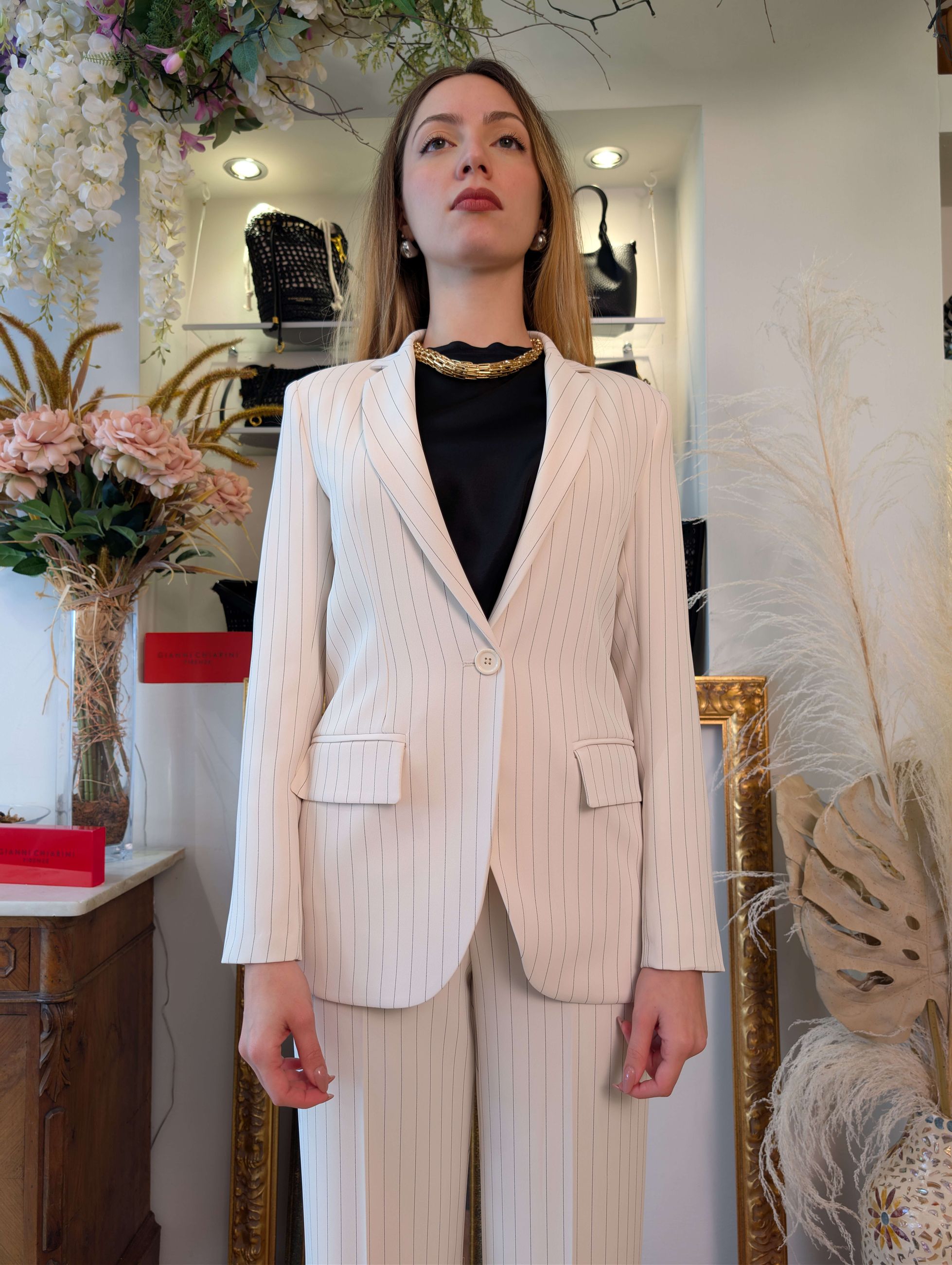 Giacca gessata in cadì fluido - IMPERIAL