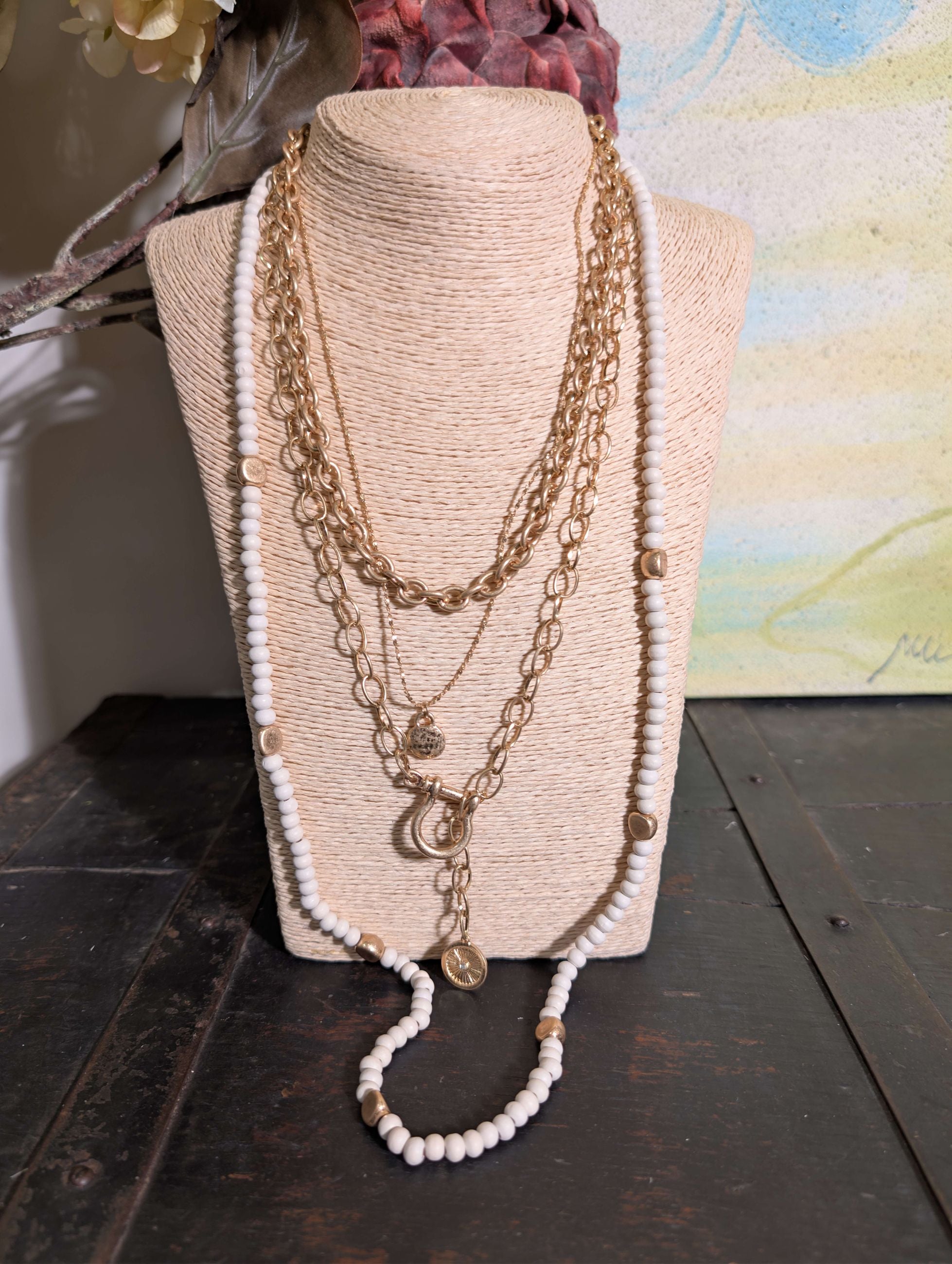 COLLANA LUNGA MULTIFILO SFERE IN LEGNO ORO - NALI'