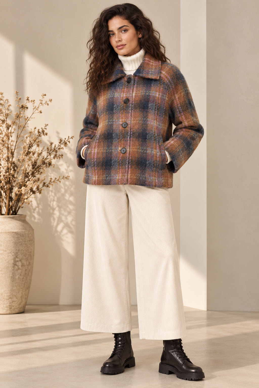 Cropped Coat Check Multicolor in misto lana - SHE_FLORENCE_LAB