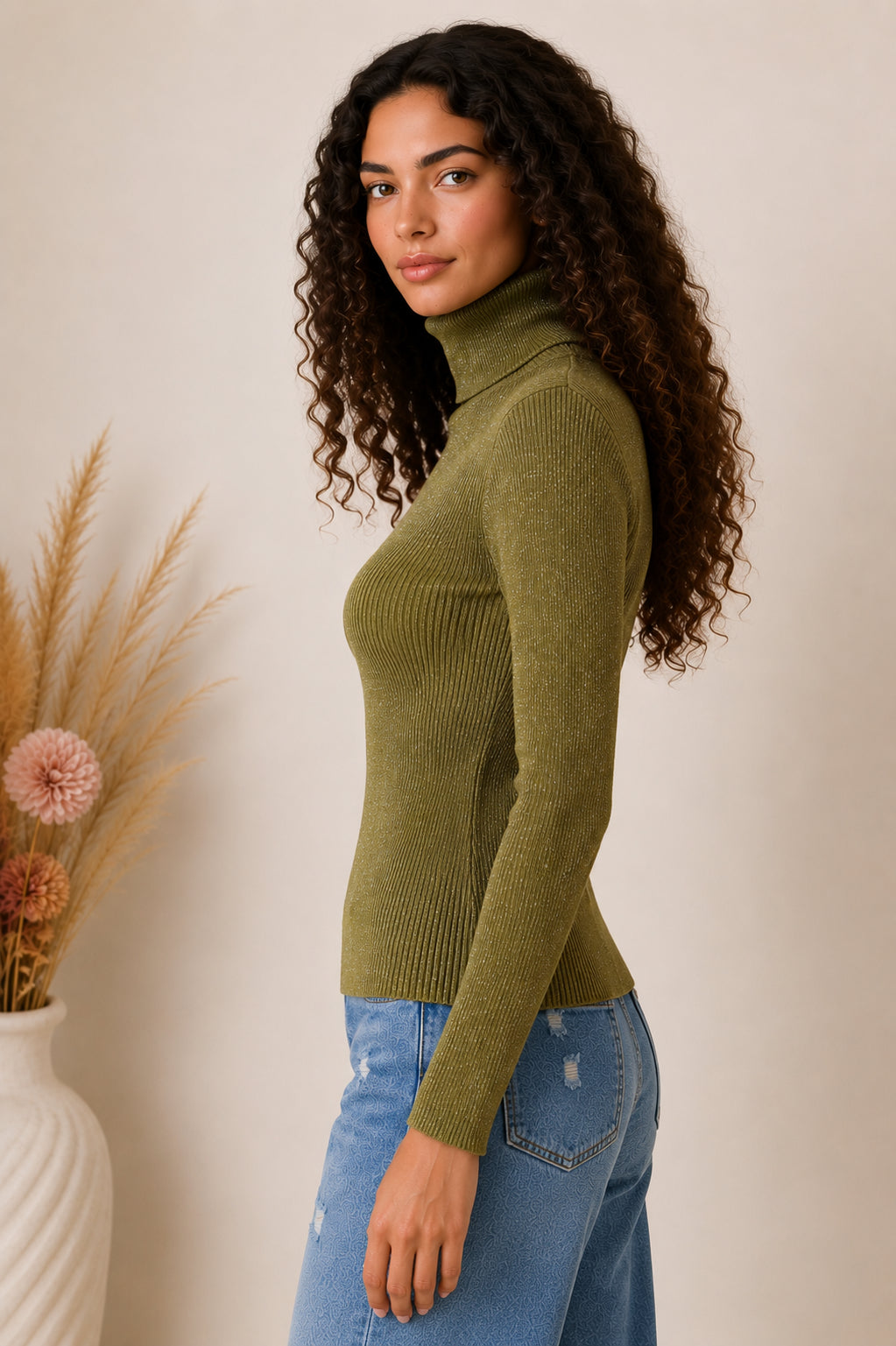 Maglia collo alto basica in costina con lurex - LE SARTE DEL SOLE