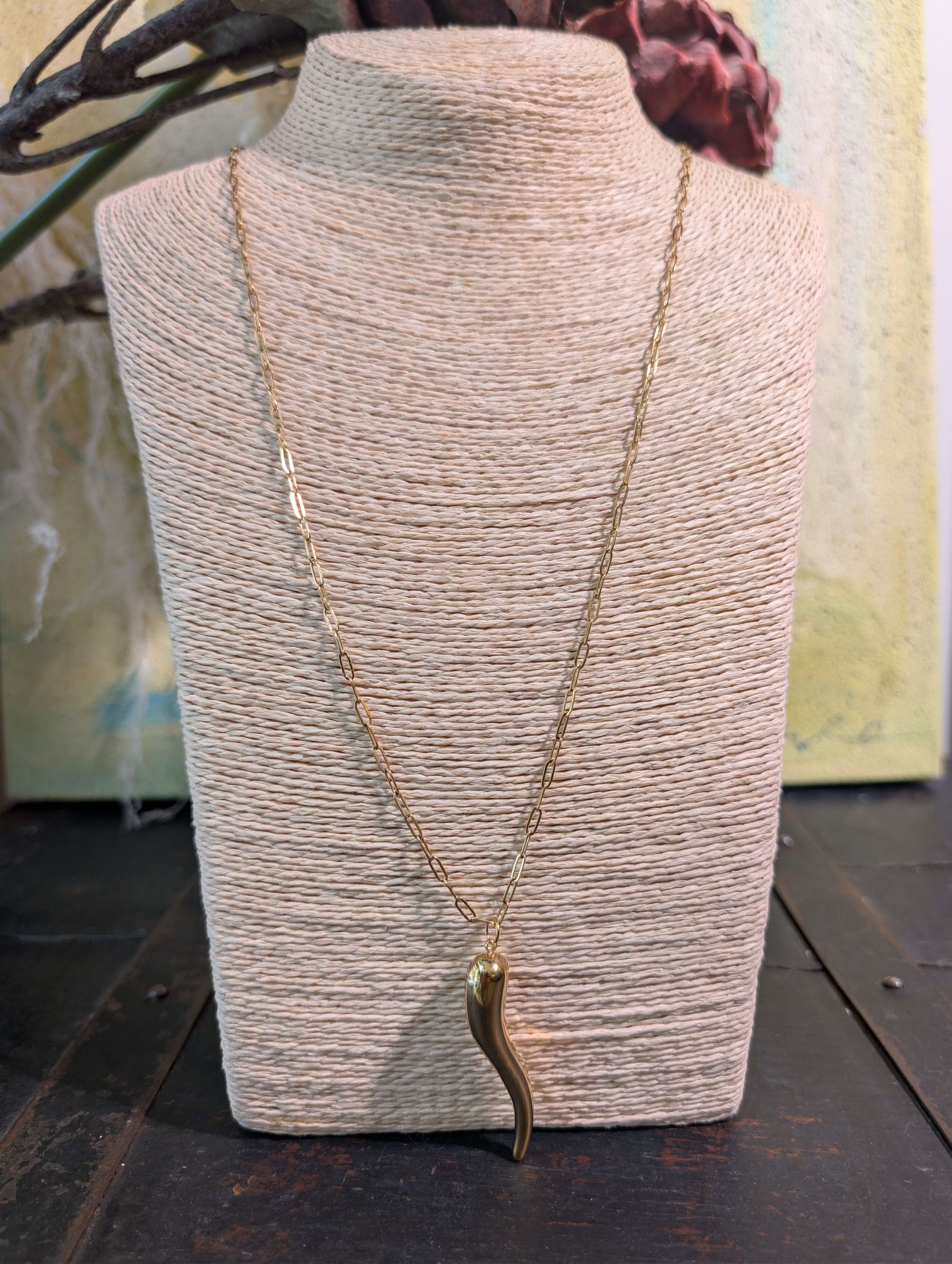 COLLANA LUNGA CON CORNO OVER ORO - NALI'