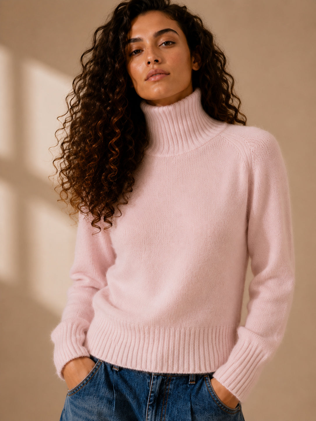 Maglia collo alto seamless in cachemire e lana - .SOLO TRE