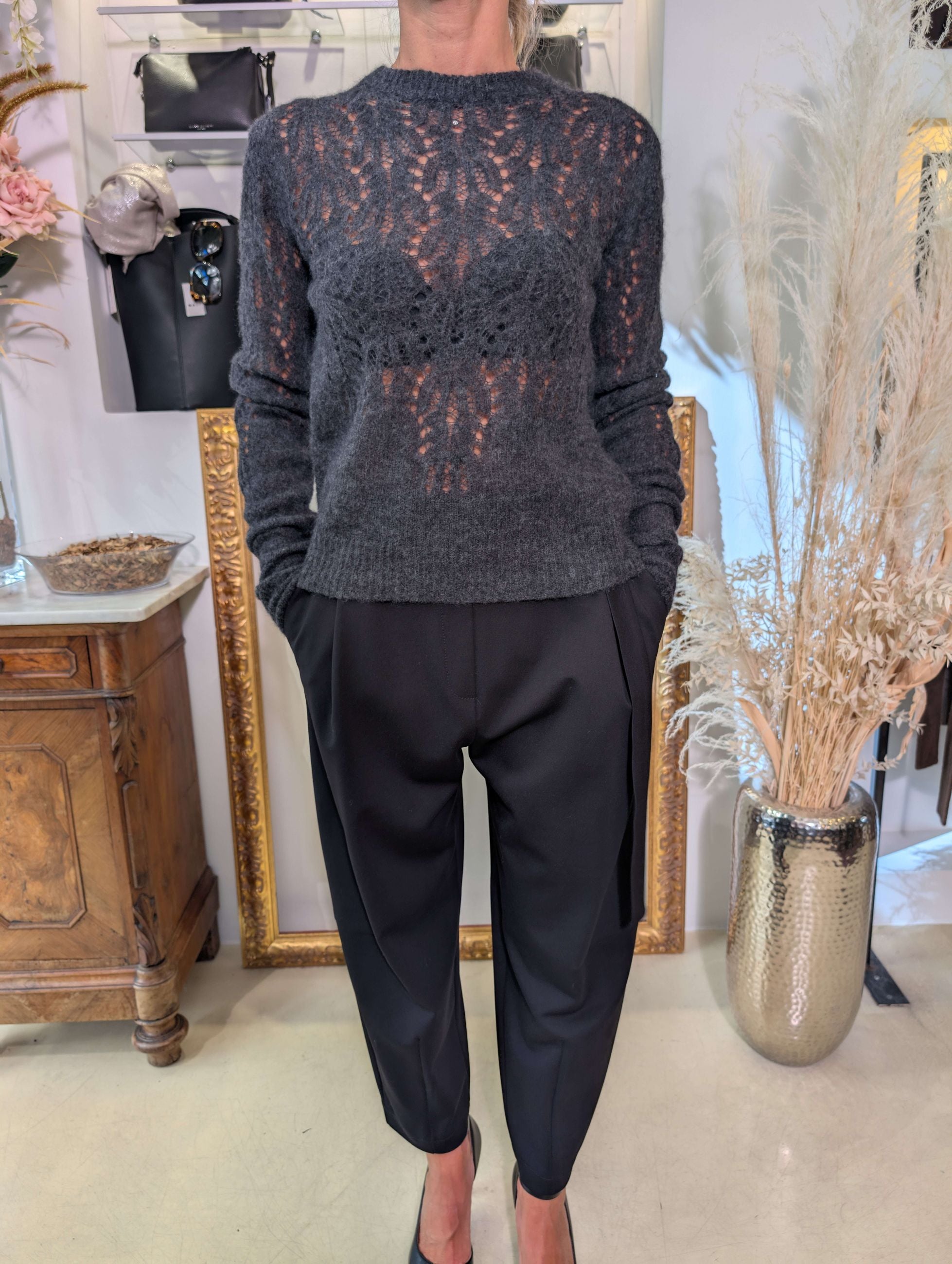 Maglia effetto pizzo in alpaca garzata - ANNARITA N