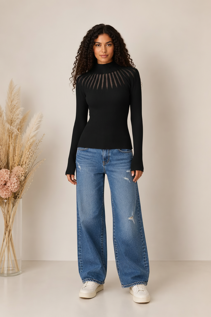 Maglia slim fit con lavorazioni a spicchi effetto trasparenza - LE SARTE DEL SOLE