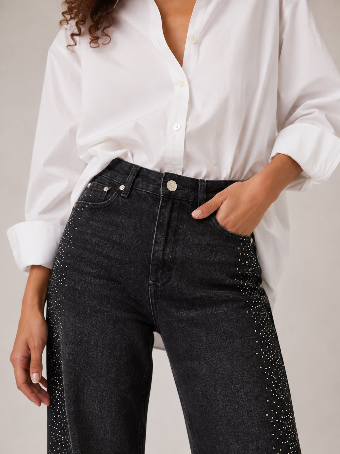 Jeans Wide Leg con Strass Laterali - GL for Her