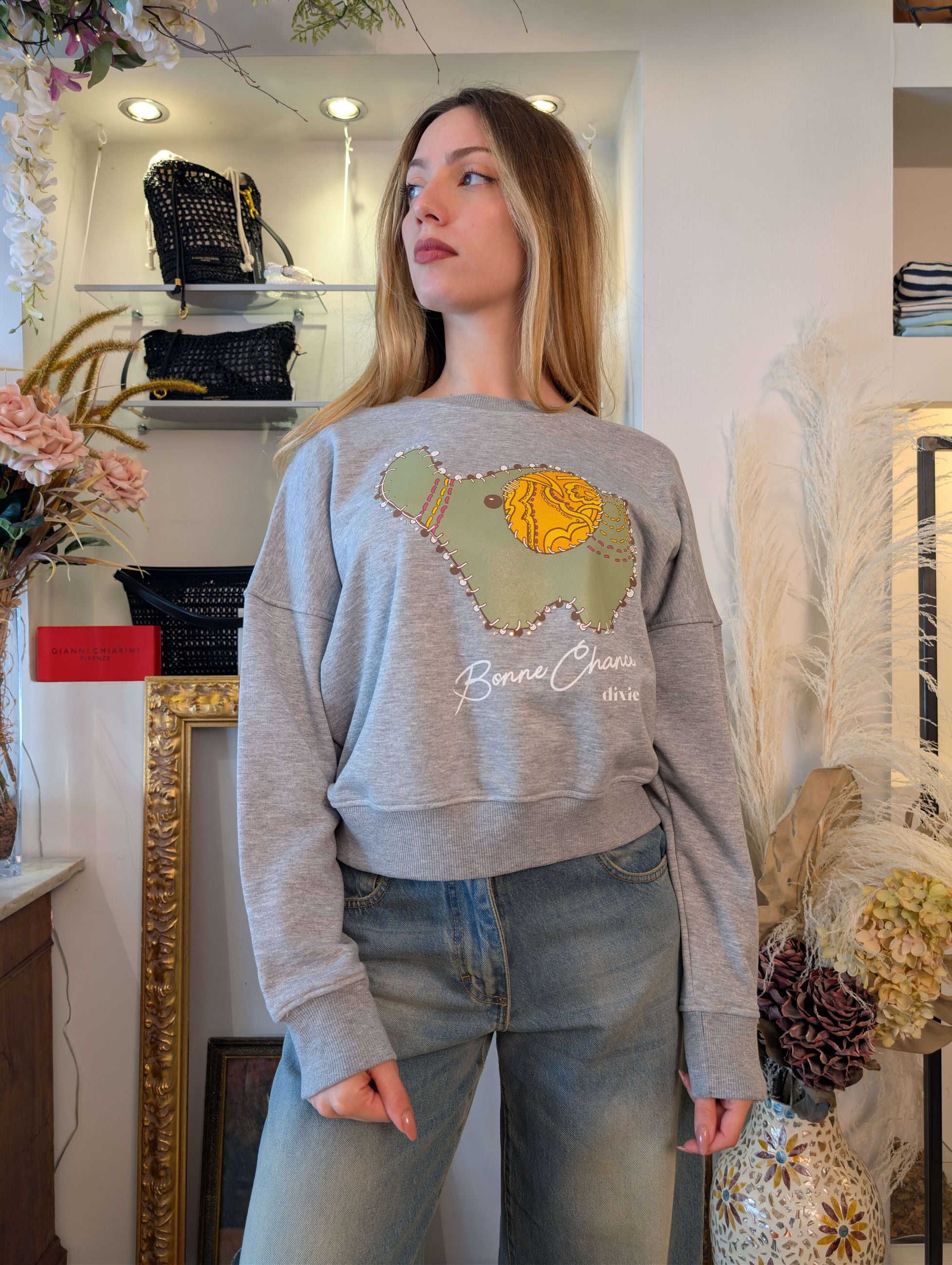 Felpa con elefante stilizzato e dettagli strass - DIXIE