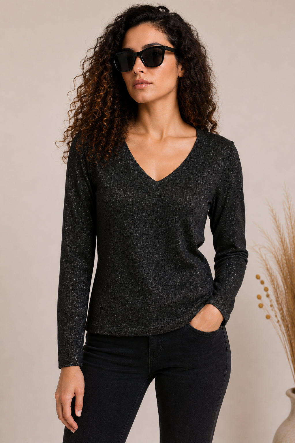 Maglia Lurex con Doppio Scollo a V - DIXIE