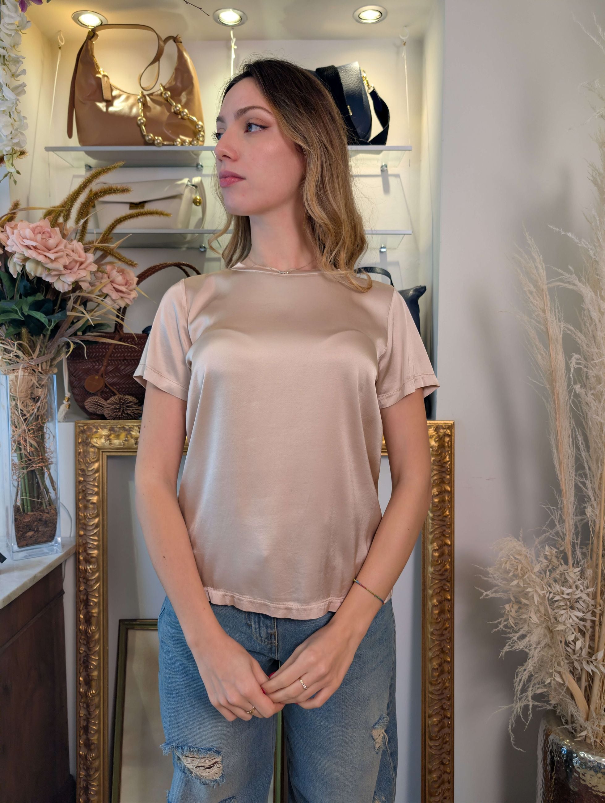 Blusa in raso di viscosa manica corta - TENSIONE IN