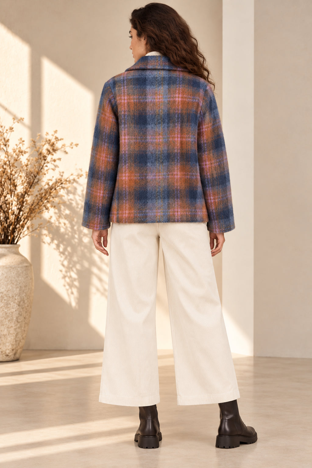 Cropped Coat Check Multicolor in misto lana - SHE_FLORENCE_LAB