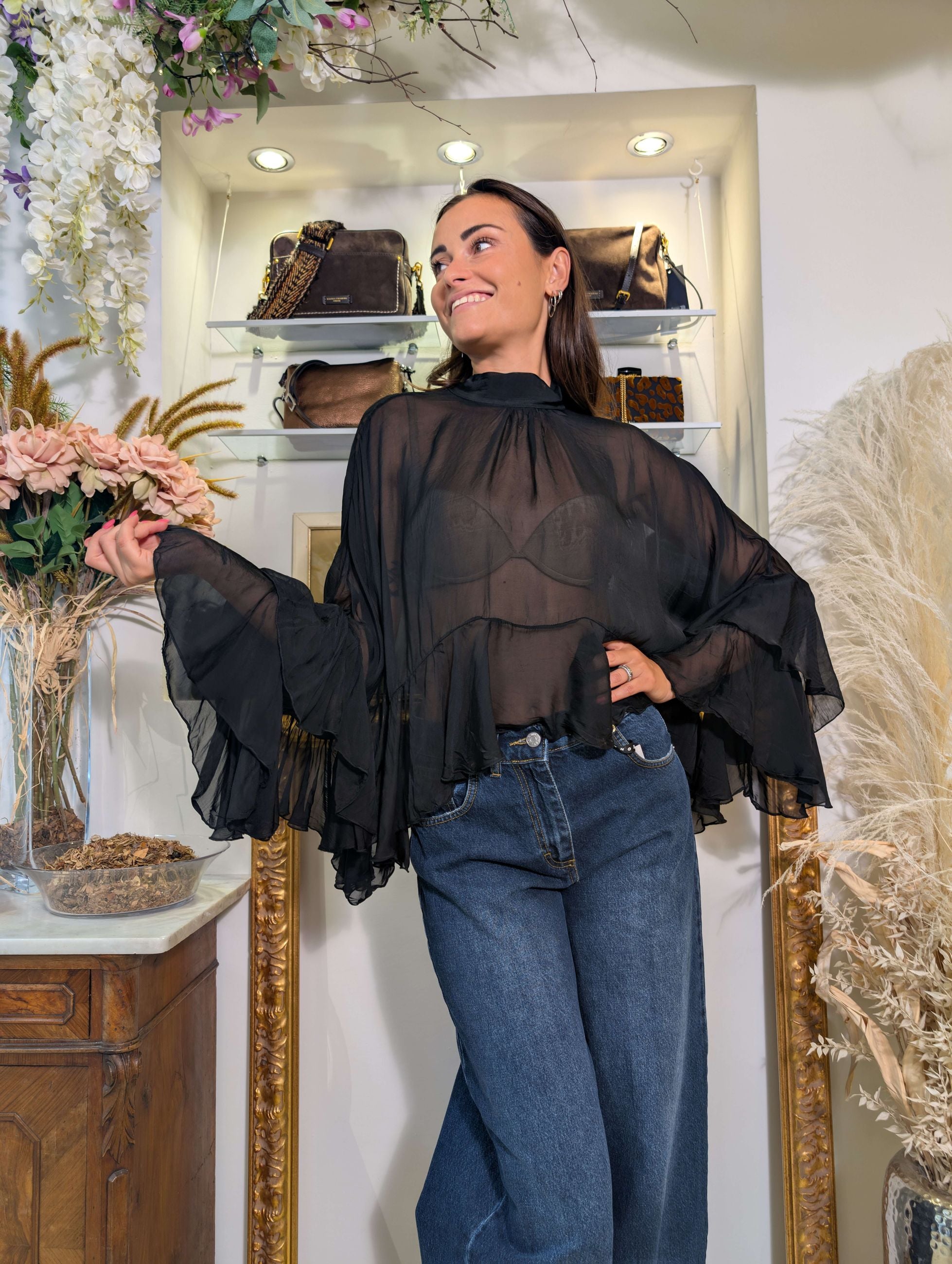 Blusa ampia in tessuto misto seta tinto in capo - DIXIE