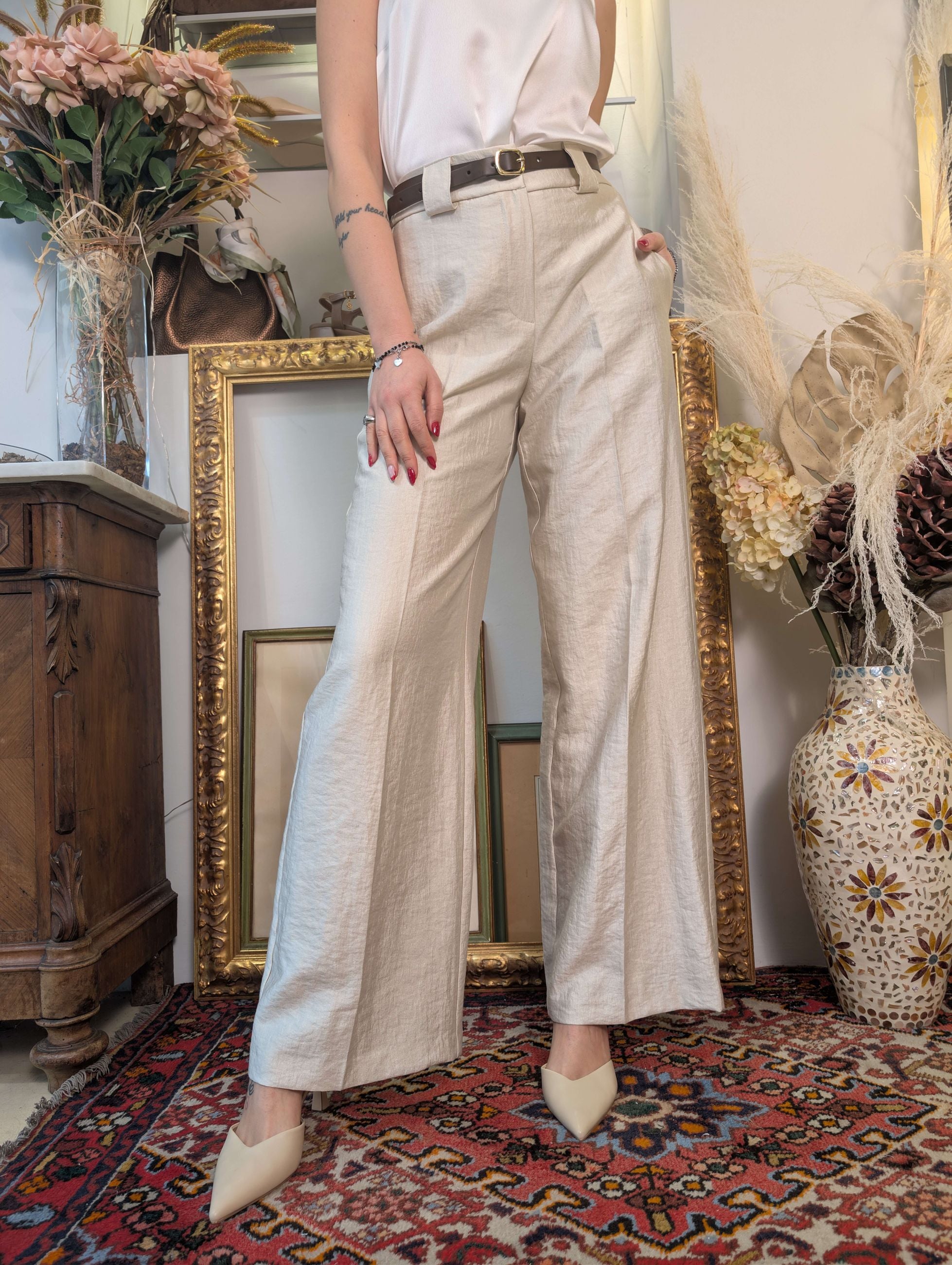 Panta palazzo in tessuto effetto bagnato - TENSIONE IN