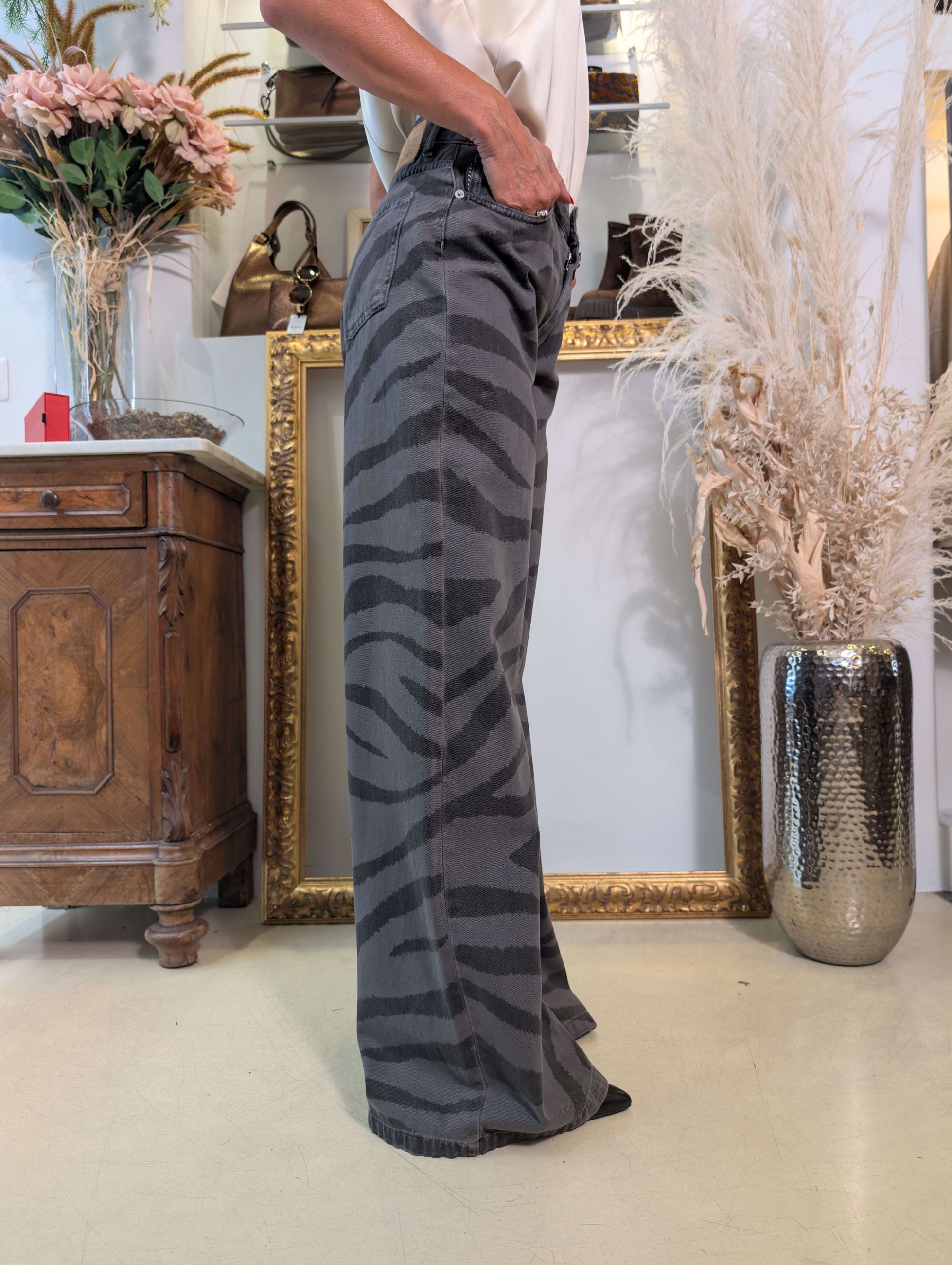 Pantalone Palazzo in Denim Stampa Zebra – Modello Ketty - HAVE ONE
