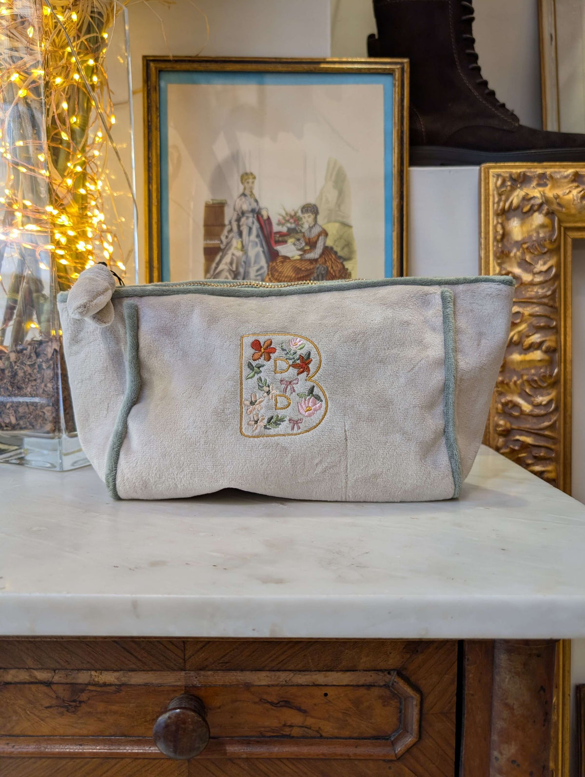 POUCH EMBROIDERY LETTERA B GRIGIO/VERDE - NALI'