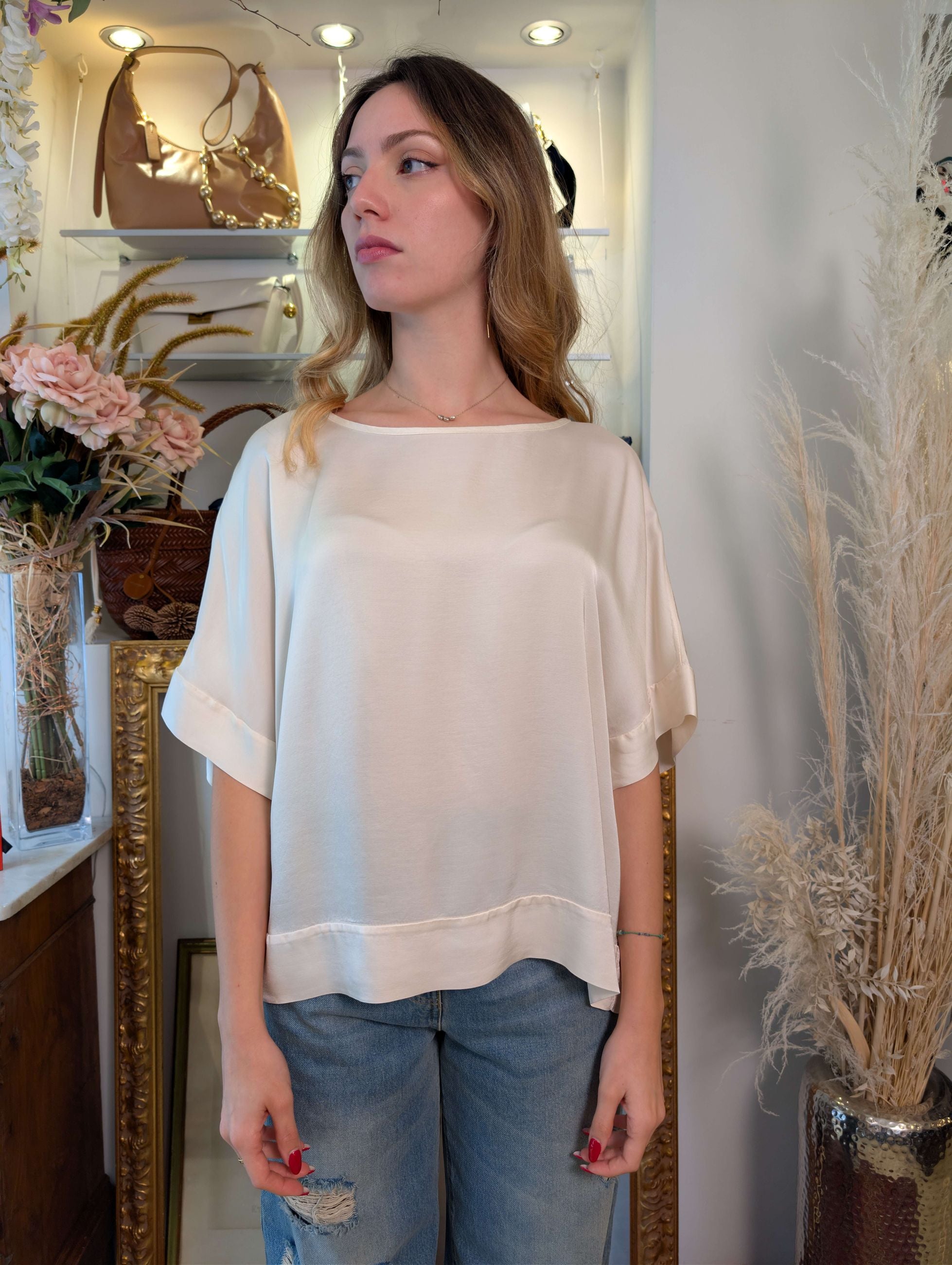 Blusa kimono oversize in raso di viscosa - TENSIONE IN