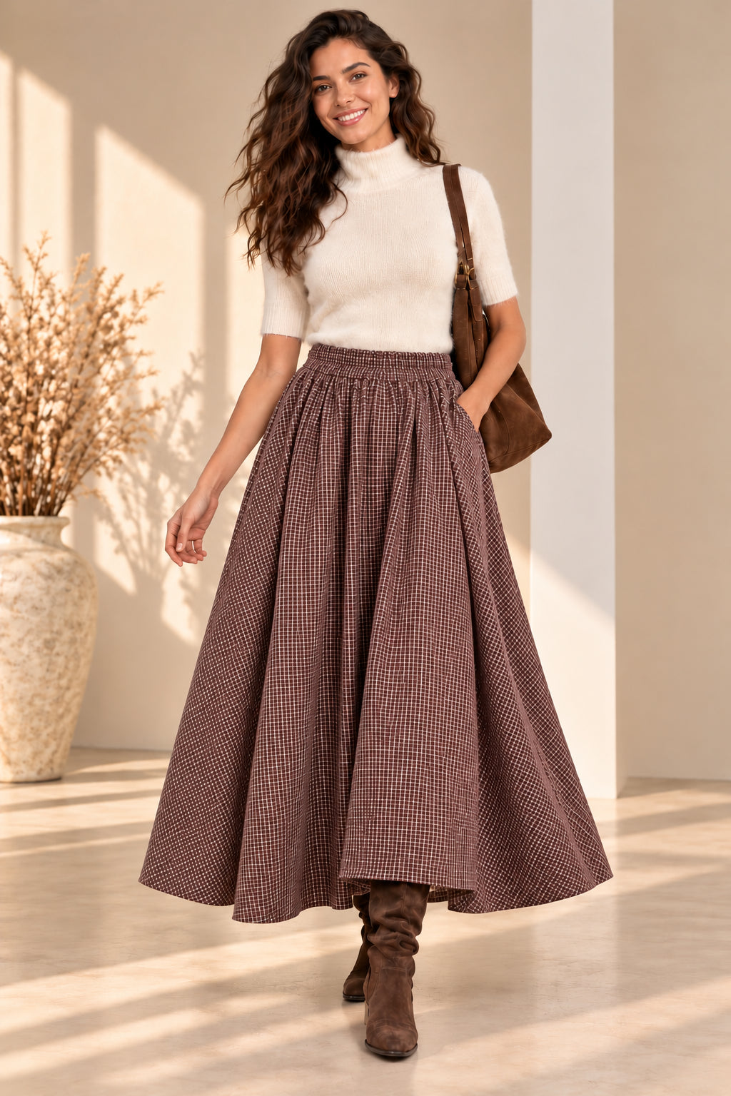 Gonna Maxi Check con Volume Flared - SHE_FLORENCE_LAB