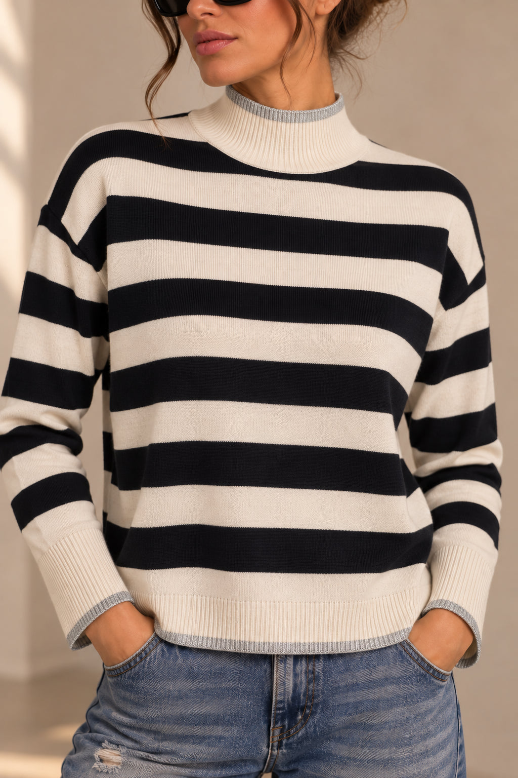 Maglia ampia rigata collo lupetto - SHE_FLORENCE_LAB