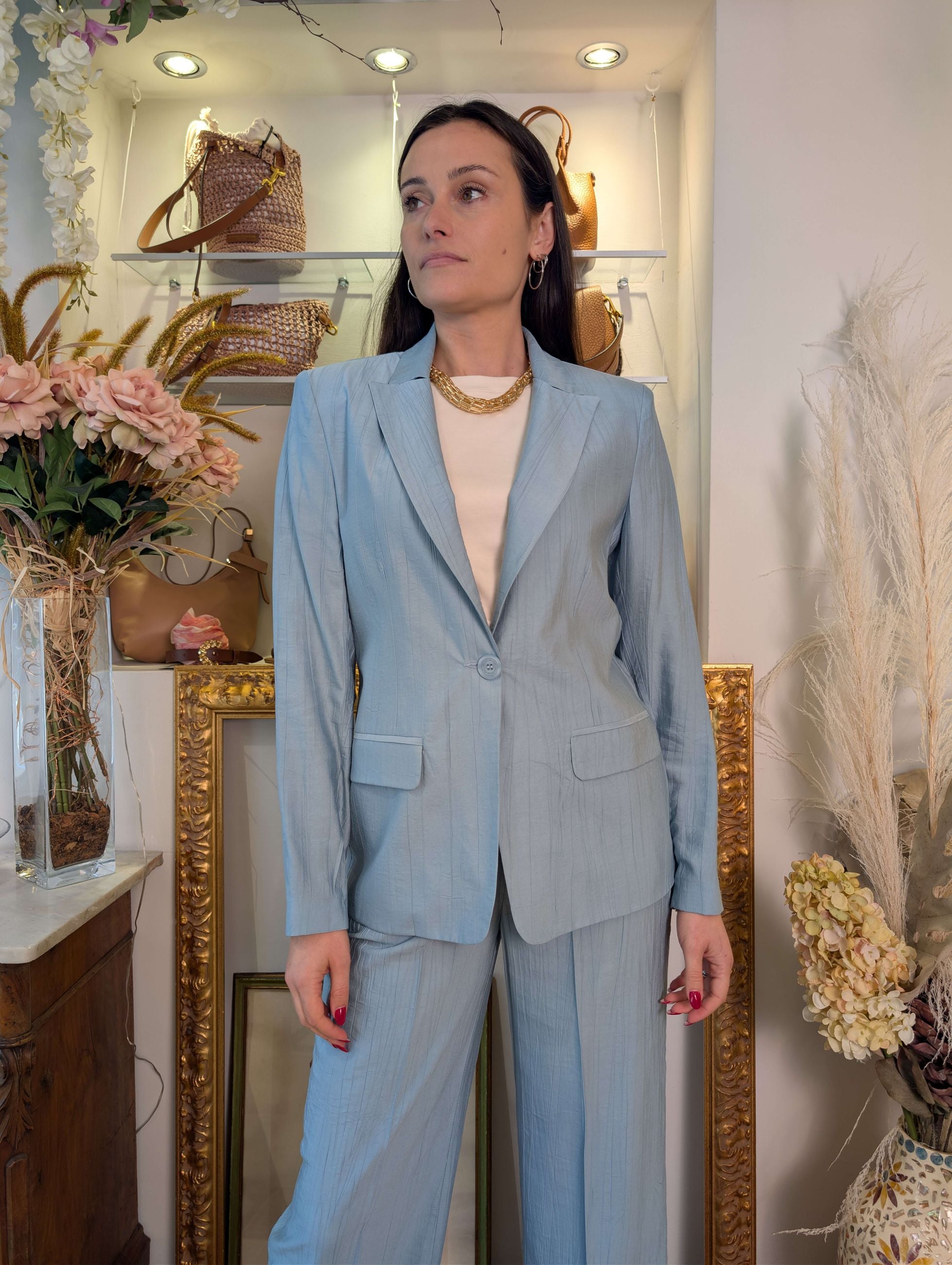 Giacca slim fit Le Sarte del Sole – Tessuto crinkle in viscosa naturale - LE SARTE DEL SOLE