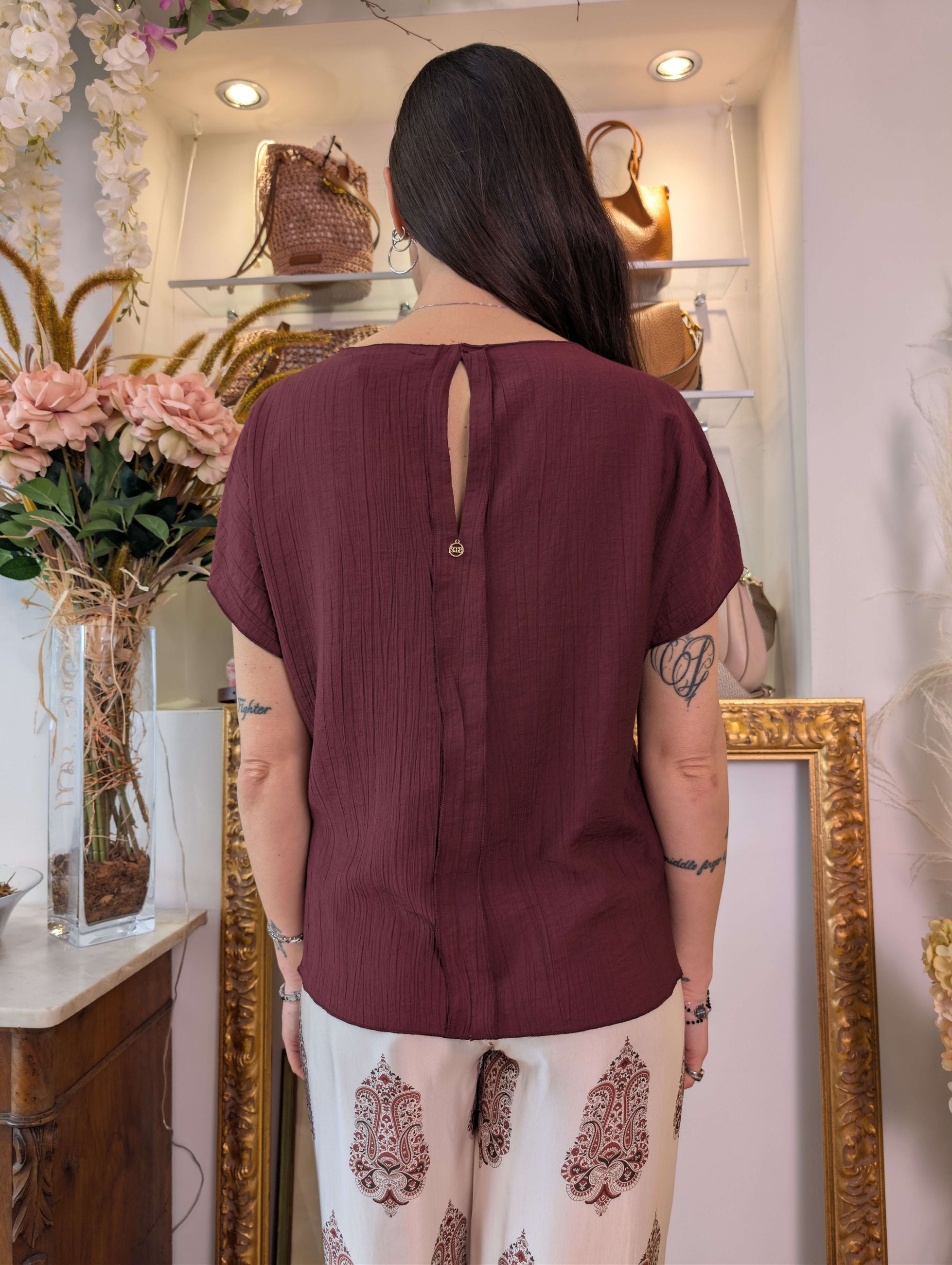 Blusa in crinkle Le Sarte del Sole – Scollo barchetta. - LE SARTE DEL SOLE