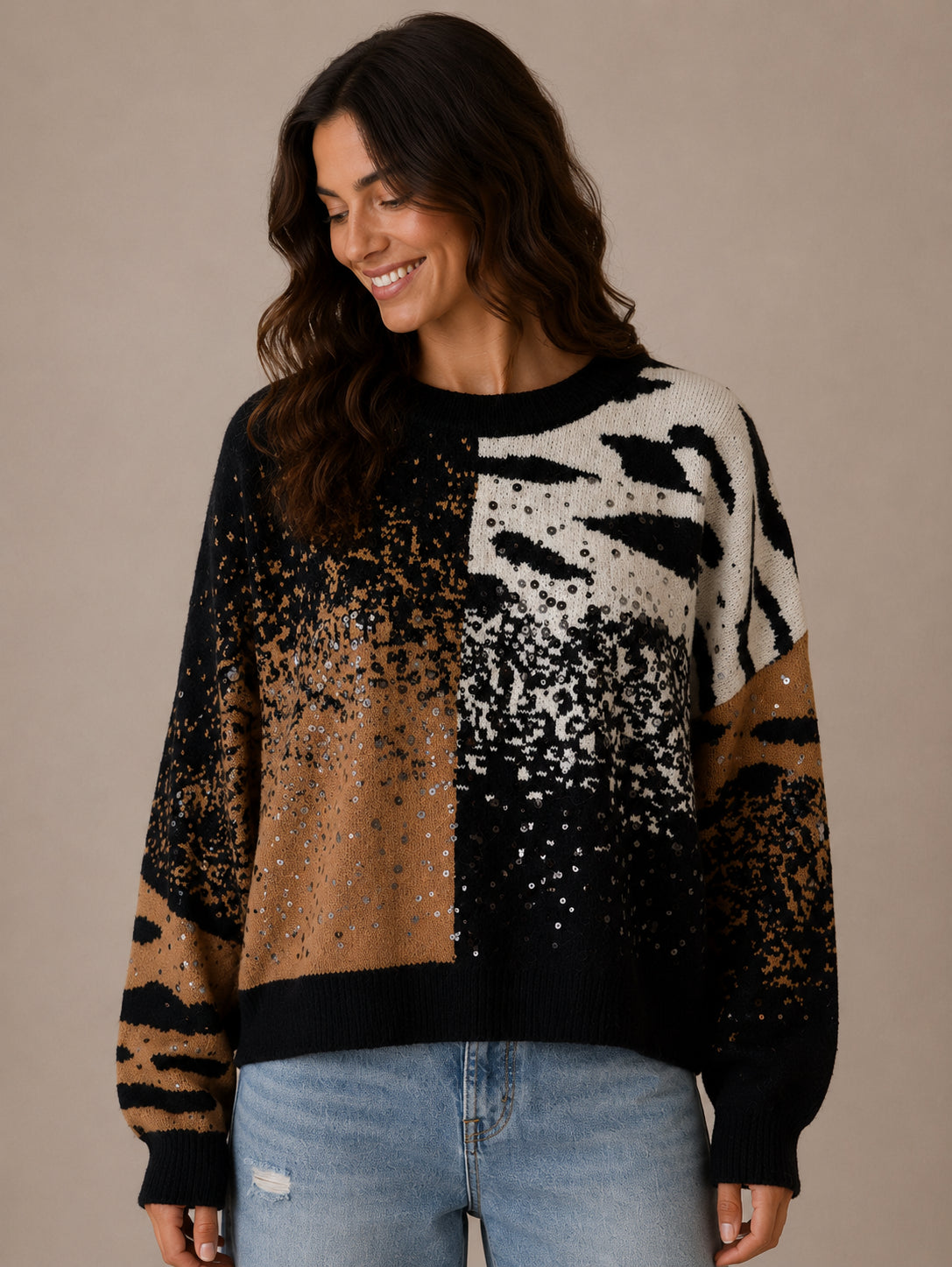 Maglia jacquard con paillettes - Sandro Ferrone
