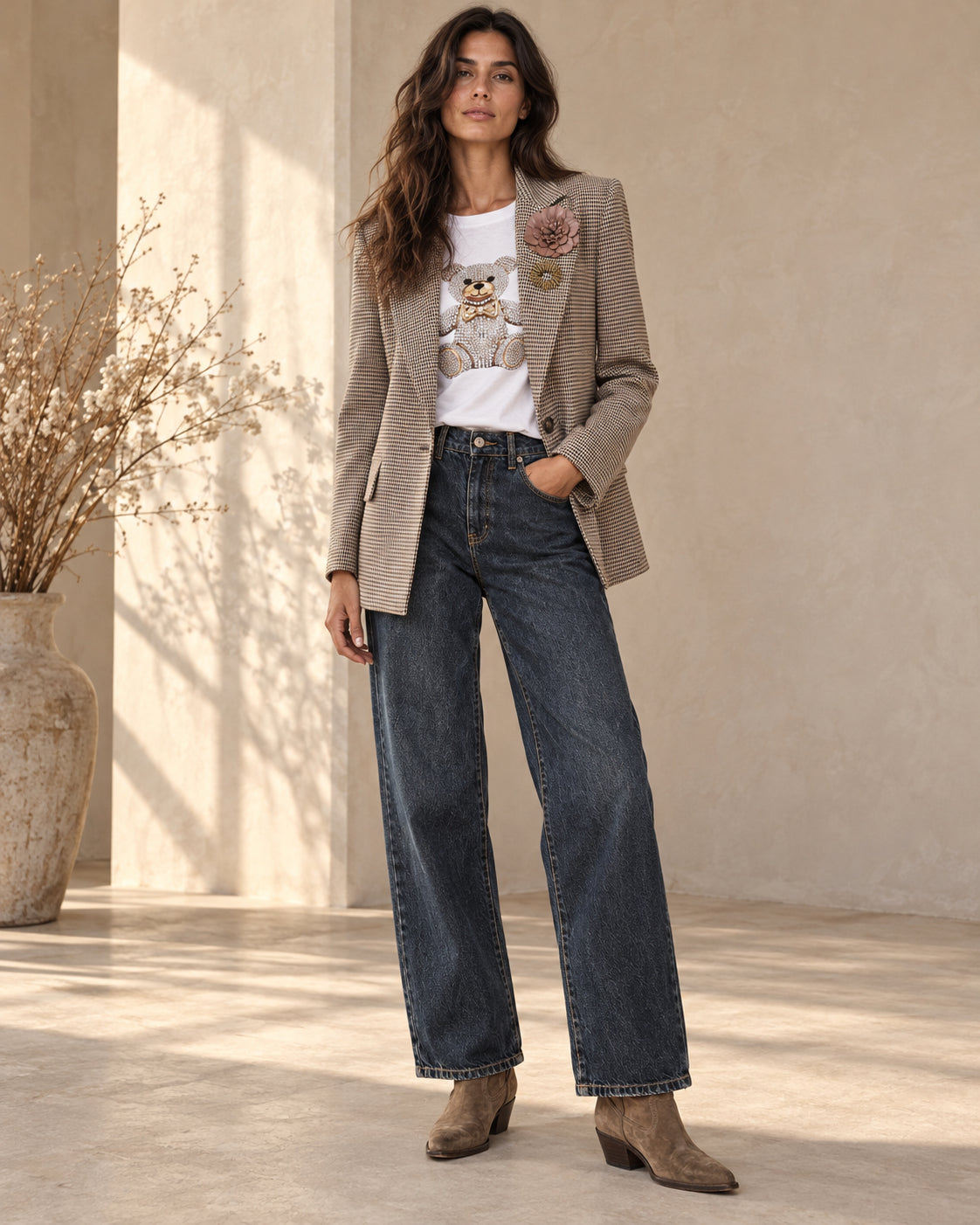 Blazer Vicolo pied-de-poule con spille gioiello - VICOLO