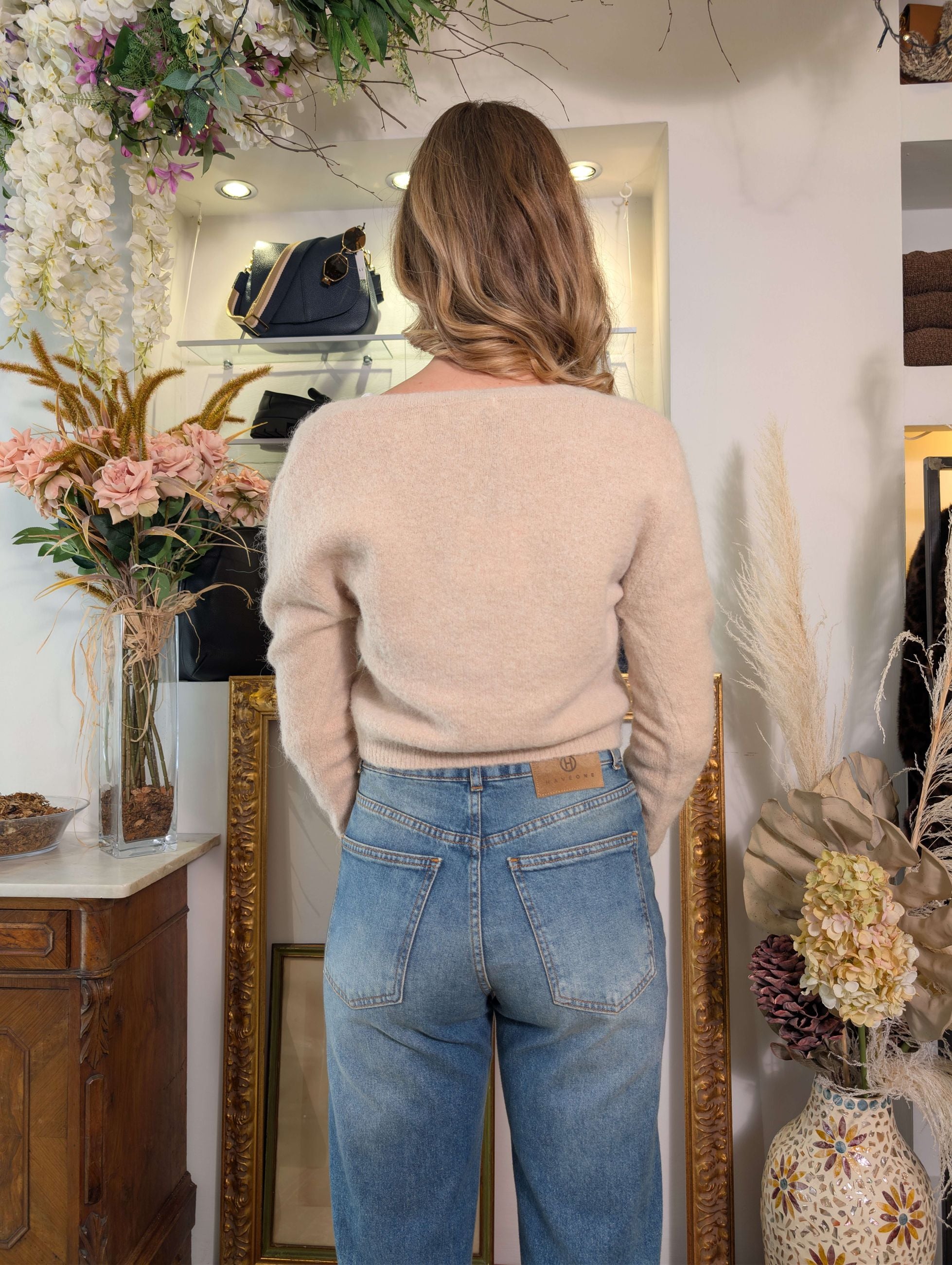 Cardigan cropped in alpaca con bottoni gioiello - SHE_FLORENCE_LAB