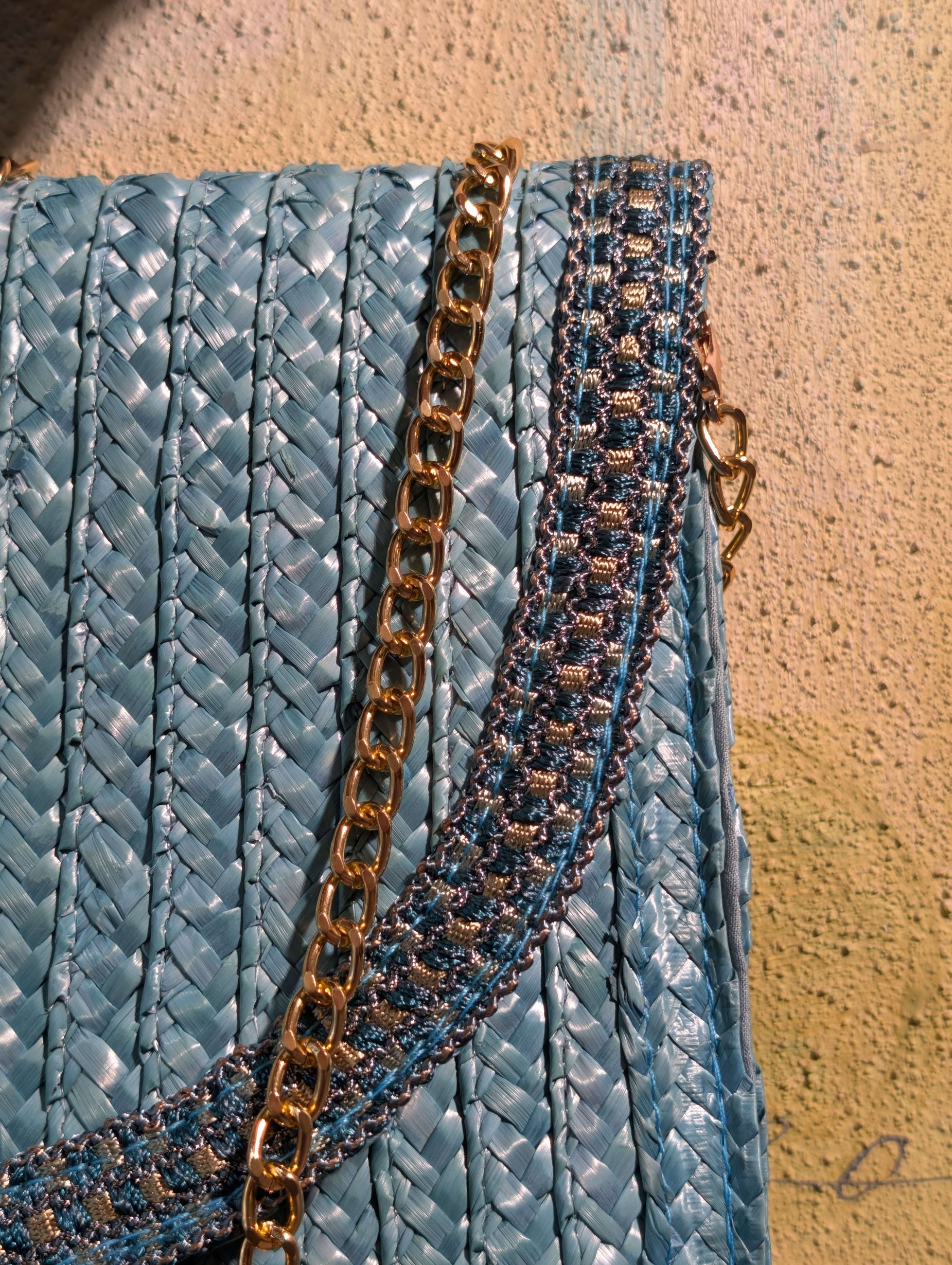 POCHETTE SAMI 26 IN PAGLIA CELESTE - NALI'