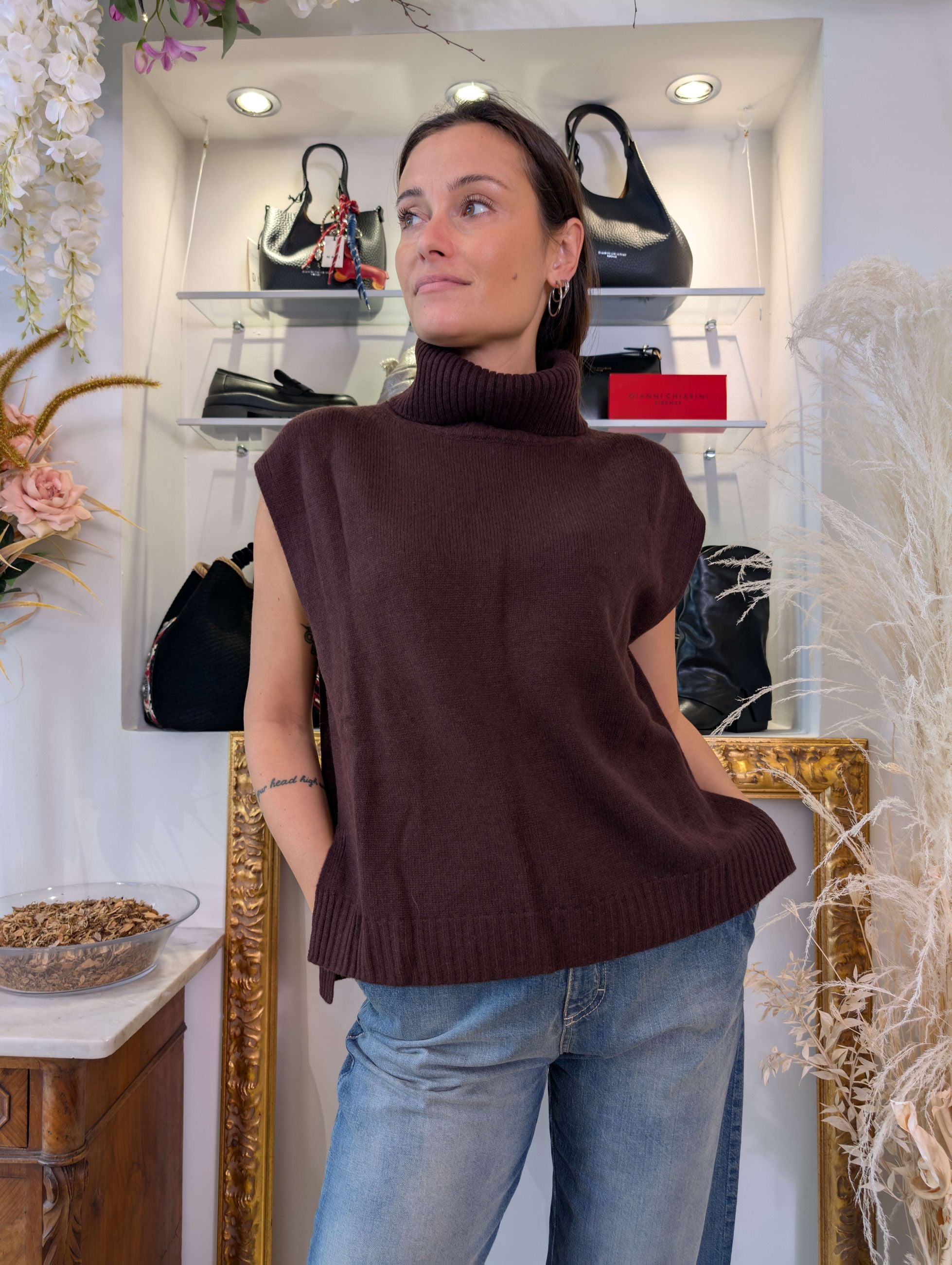 Gilet collo alto in cachemire blend doppio filo - SHE_FLORENCE_LAB