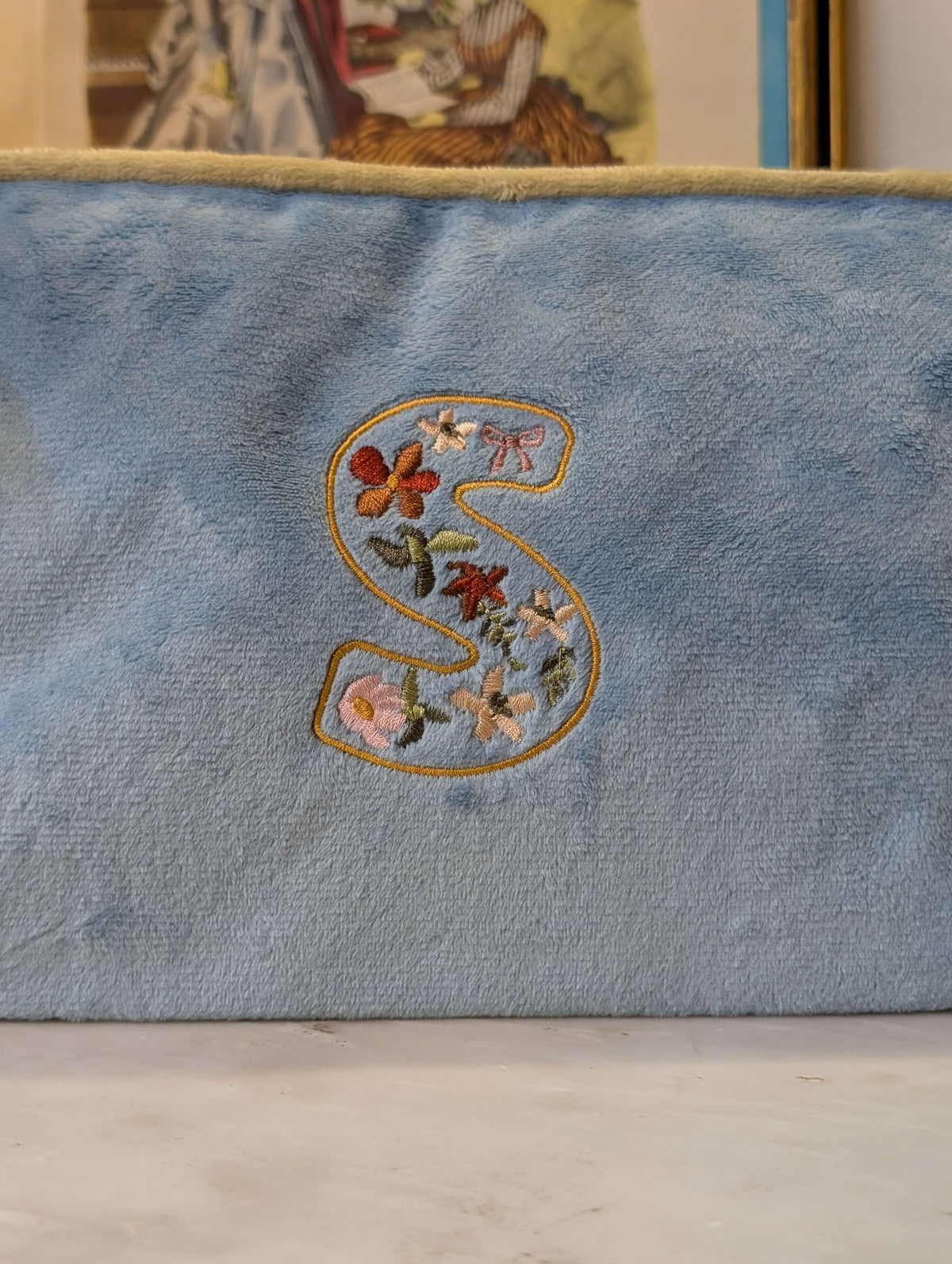 POUCH EMBROIDERY LETTERA S AZZURRO/VERDE - NALI'