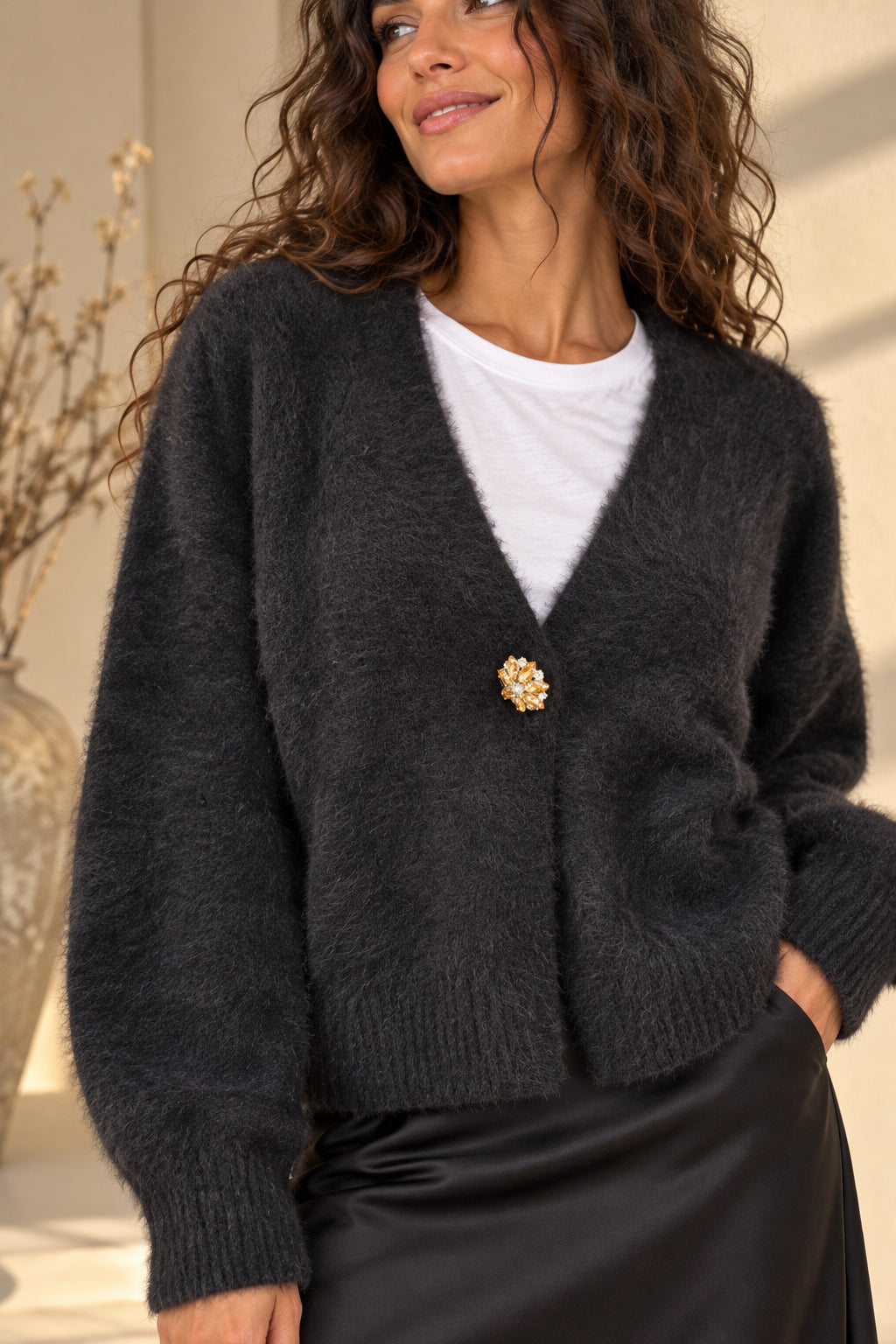 Cardigan Cropped Fluffy MARKUP con Bottone Gioiello - MARKUP DONNA