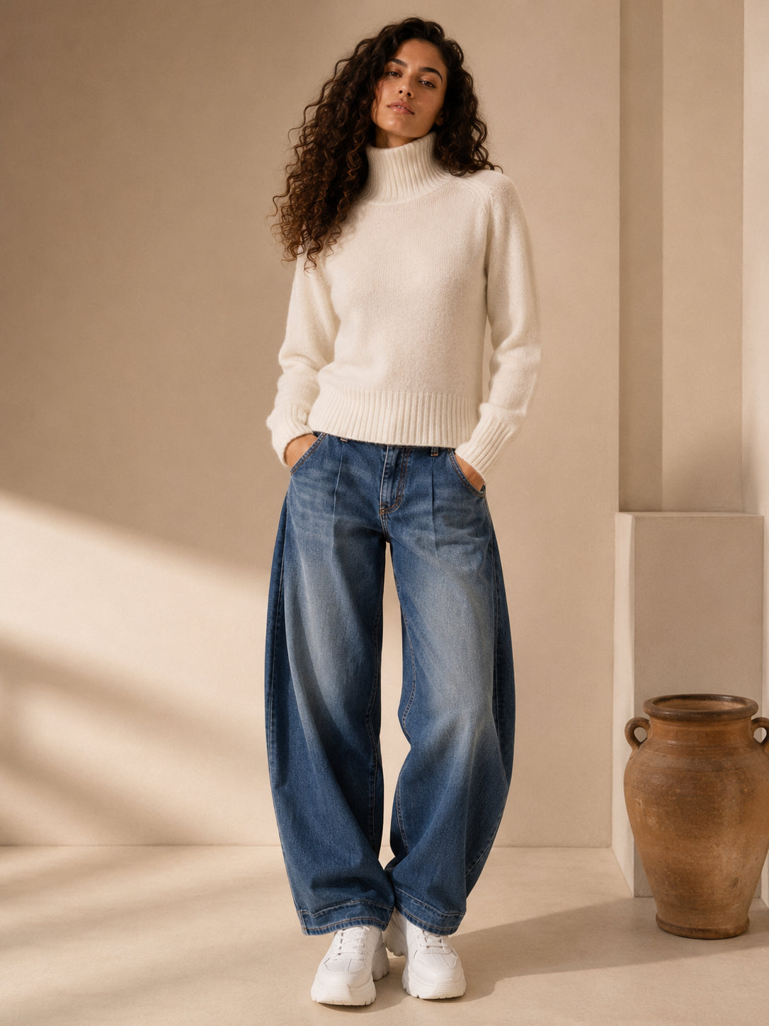 Maglia collo alto seamless in cachemire e lana - .SOLO TRE