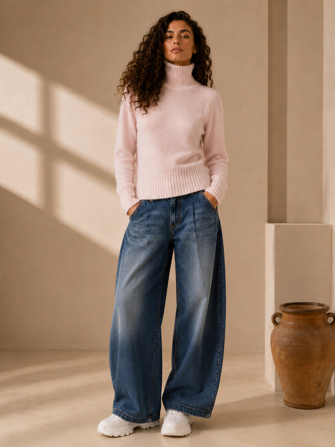 Maglia collo alto seamless in cachemire e lana - .SOLO TRE