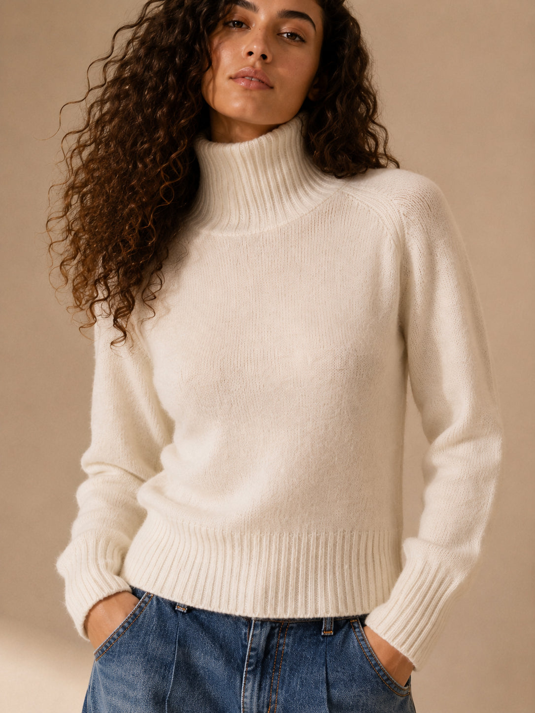 Maglia collo alto seamless in cachemire e lana - .SOLO TRE