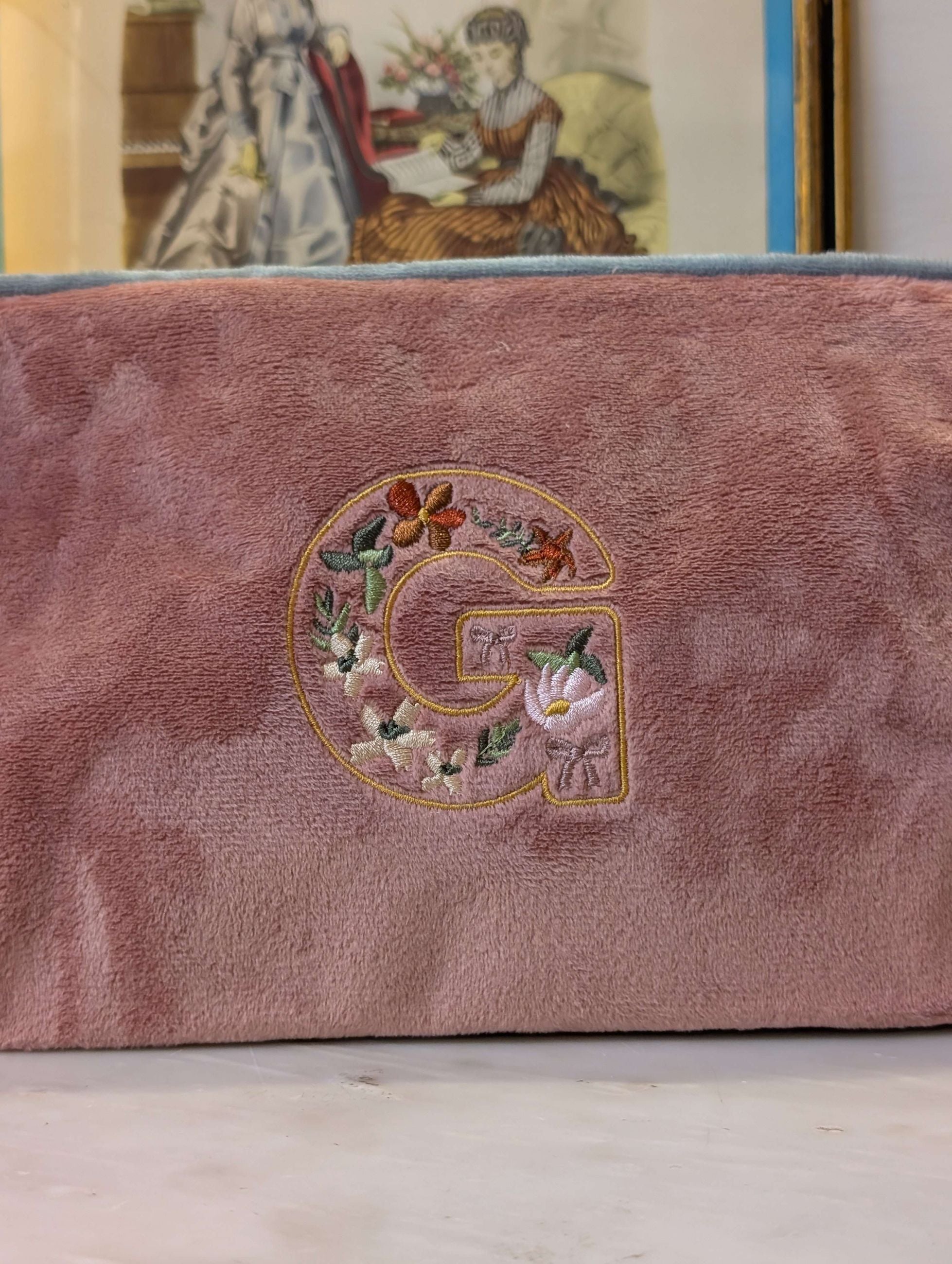 POUCH EMBROIDERY LETTERA G ROSA/GRIGIO - NALI'