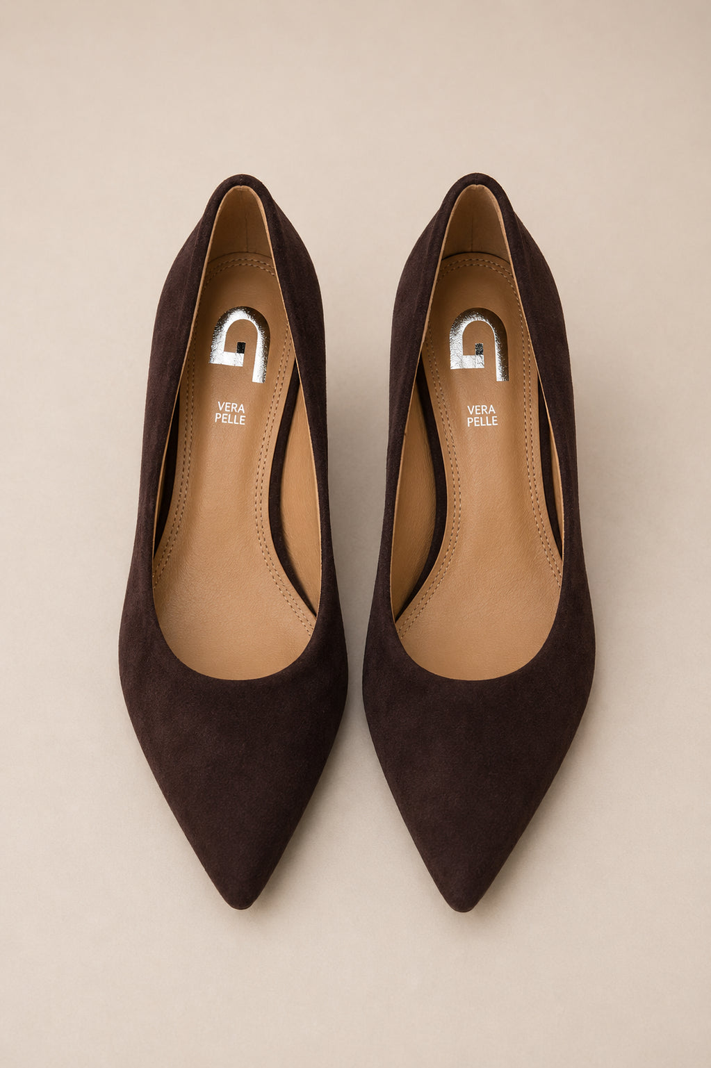 Décolleté in Vera Pelle Scamosciata Marrone – Tacco 6 cm - GOLD & GOLD