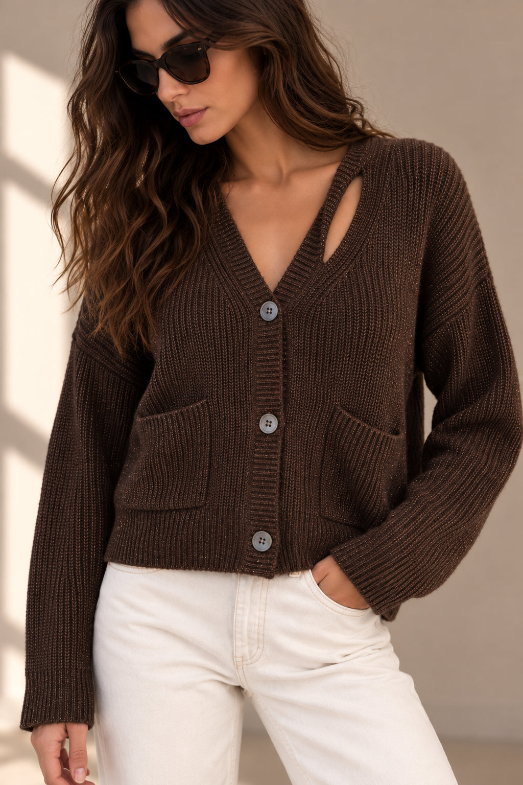 Cardigan in maglia inglese con dettaglio intrecciato e lurex - GL for Her