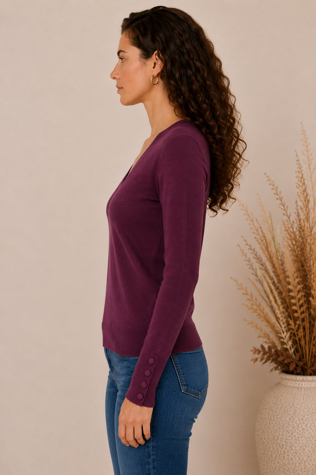 Maglia slim in viscosa con scollo a V e bottoni - MARKUP DONNA