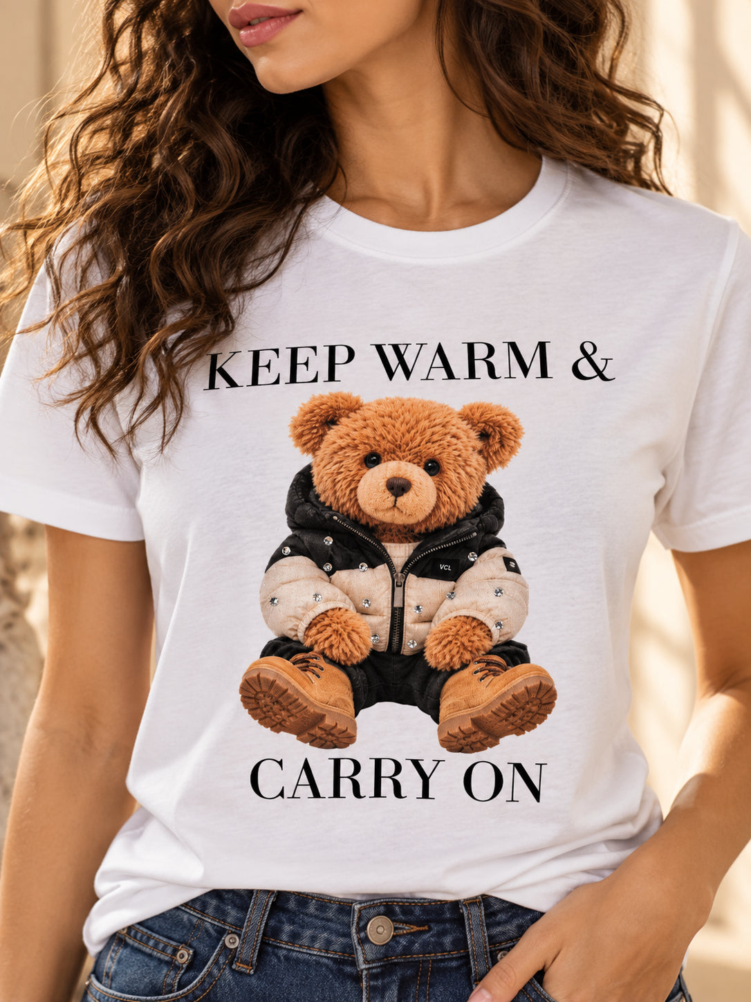 T-shirt in cotone con orsetto strass - VICOLO