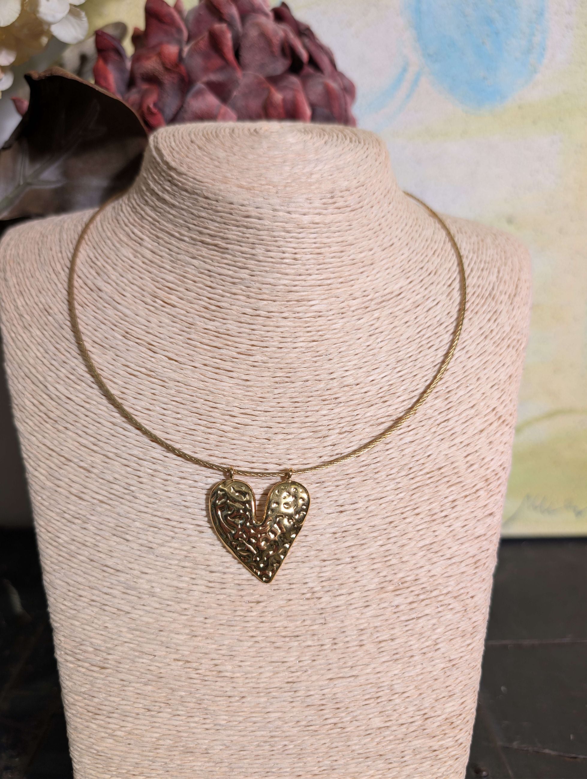 COLLANA CON PENDENTE CUORE BIG LAVORATO ORO - NALI'