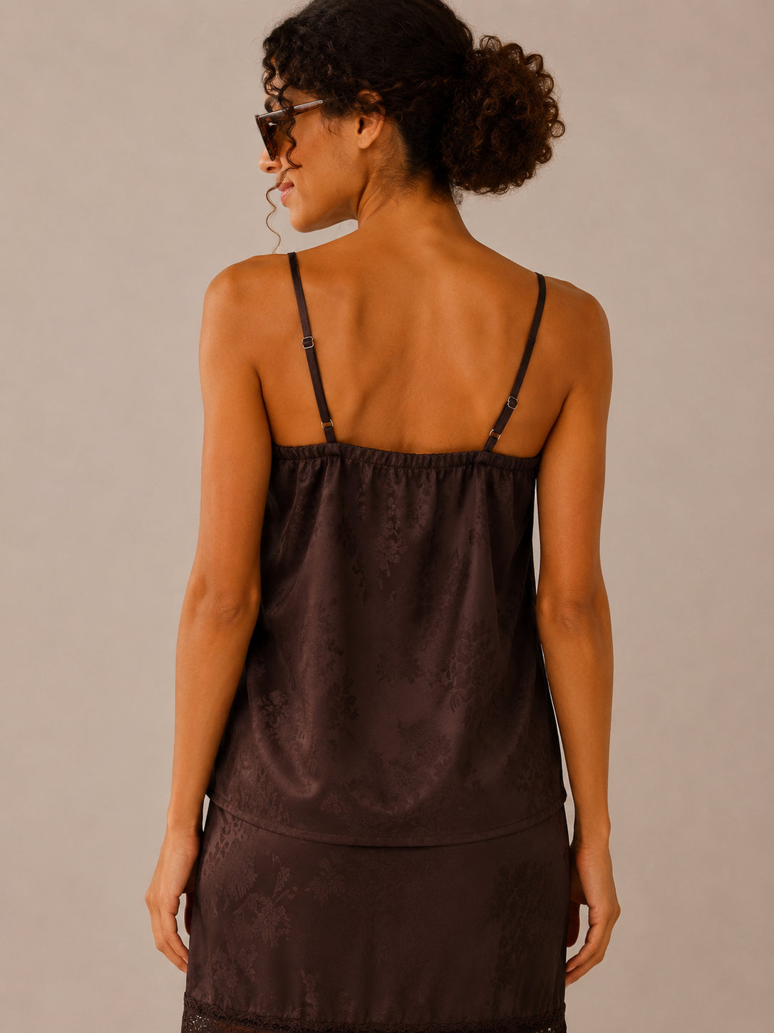 Top in raso jacquard moro con pizzo - VICOLO