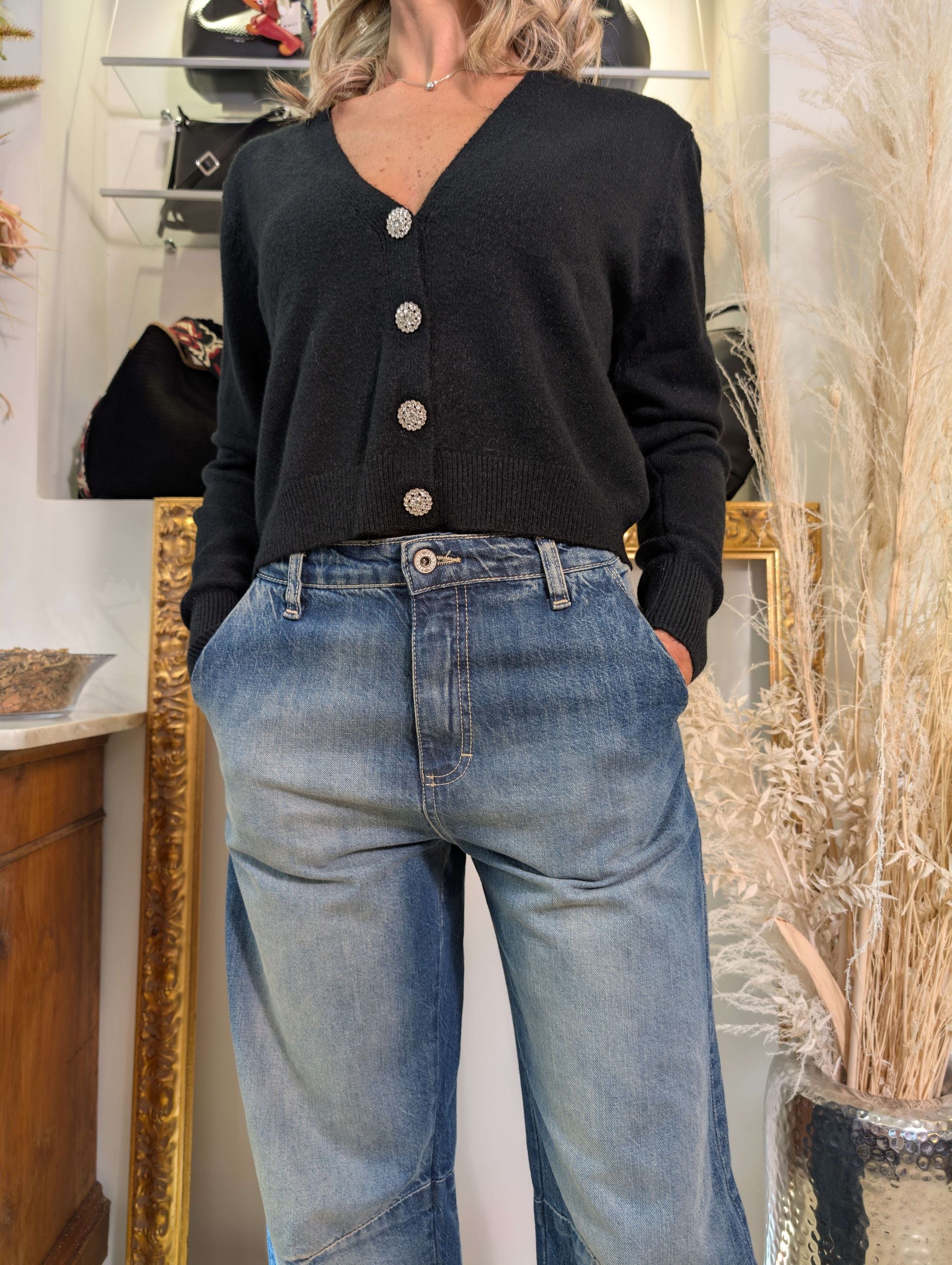 Cardigan cropped con bottoni gioiello - SHE_FLORENCE_LAB
