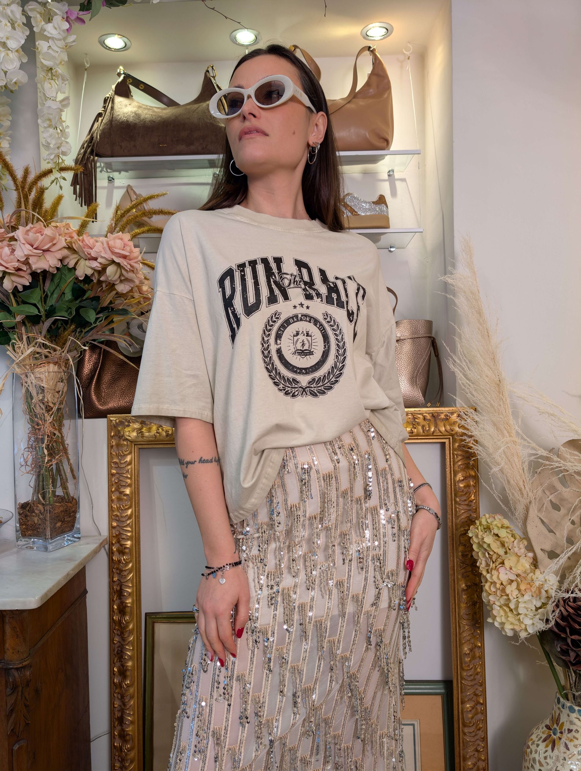 T-shirt tinta fade con stampa college craccata - HAVE ONE