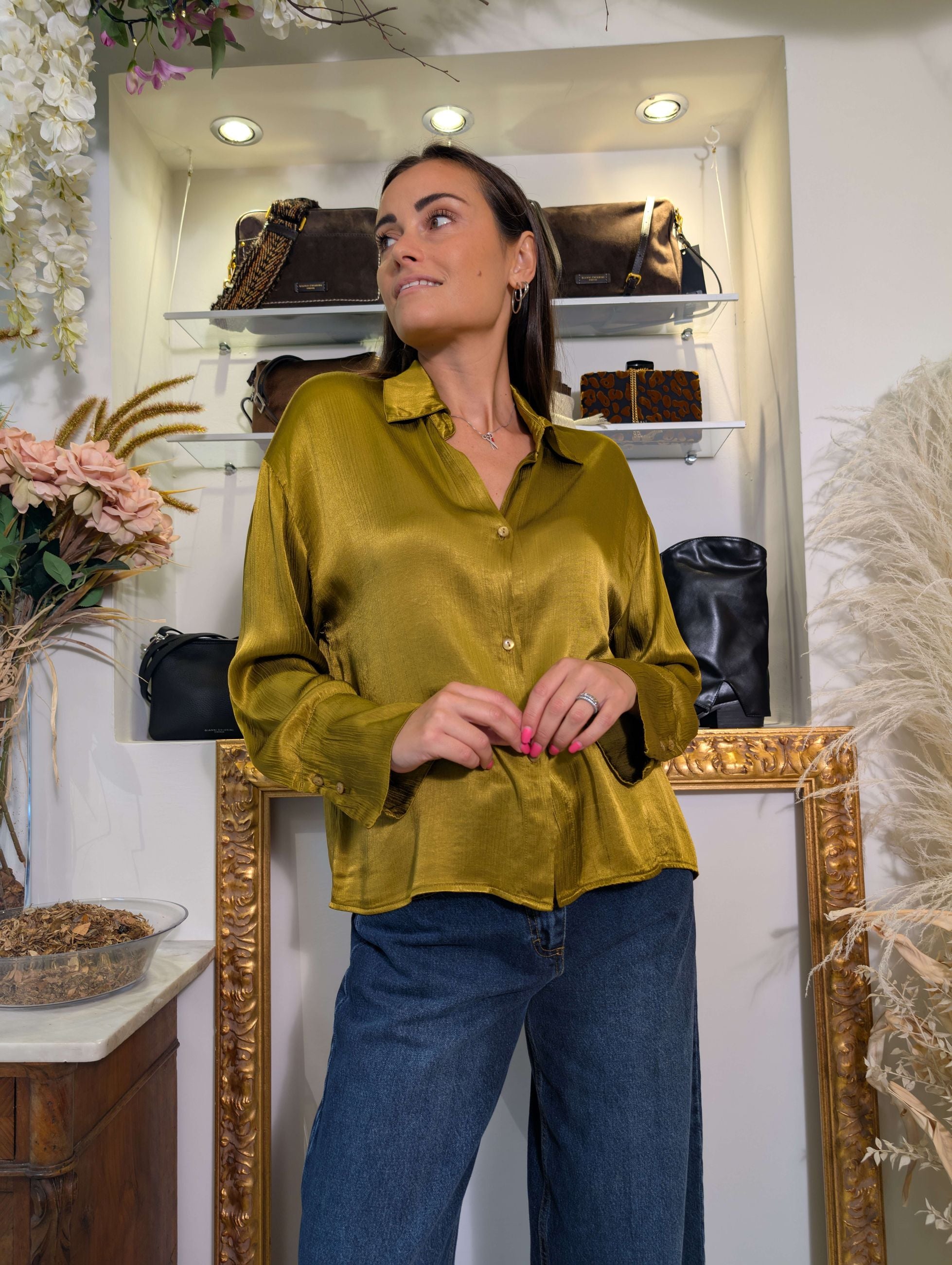 Camicia in viscosa crinkle con collo aperto - HAVE ONE