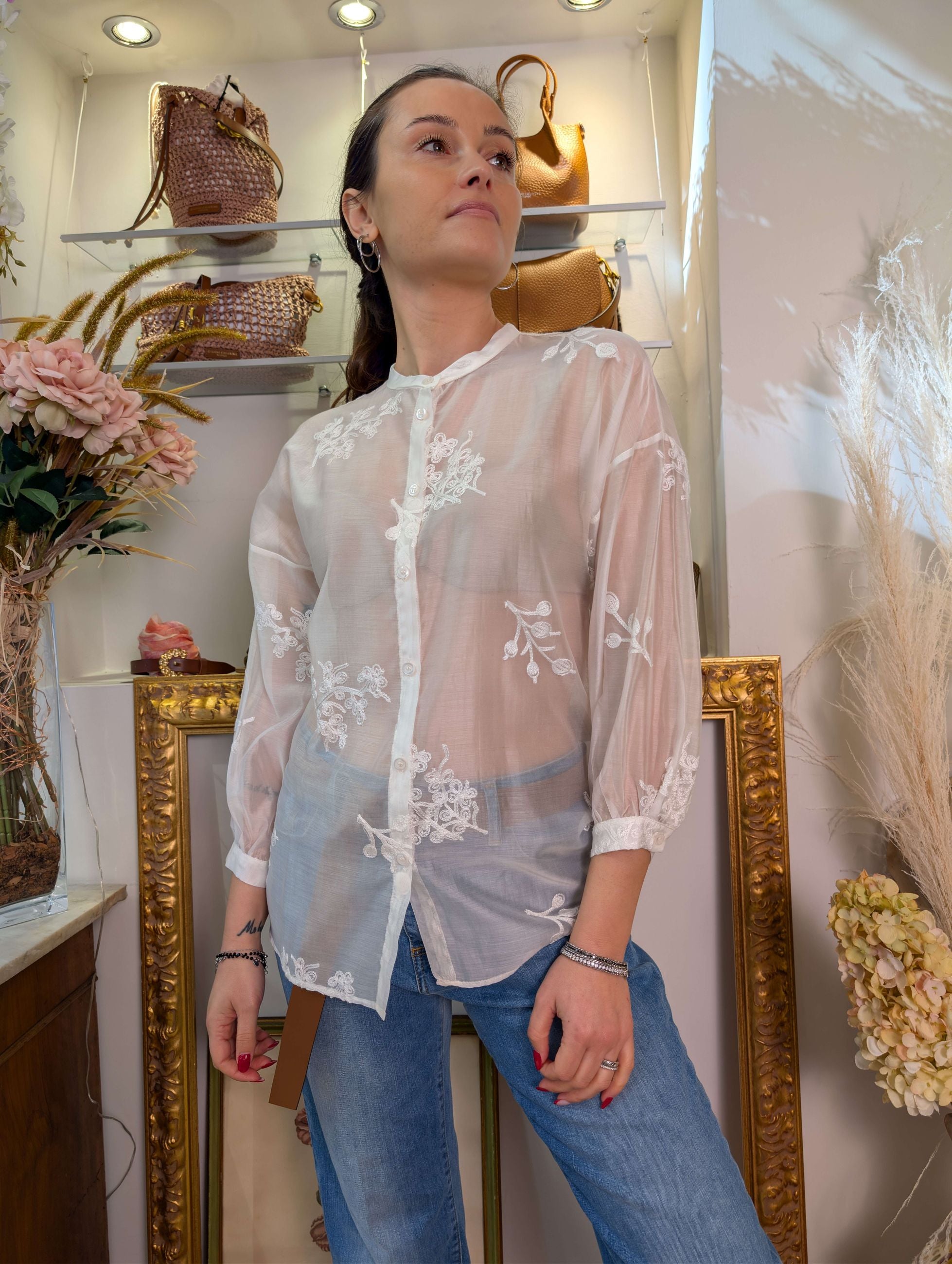 Camicia-kimono cropped in tessuto devoré - SHE_FLORENCE_LAB